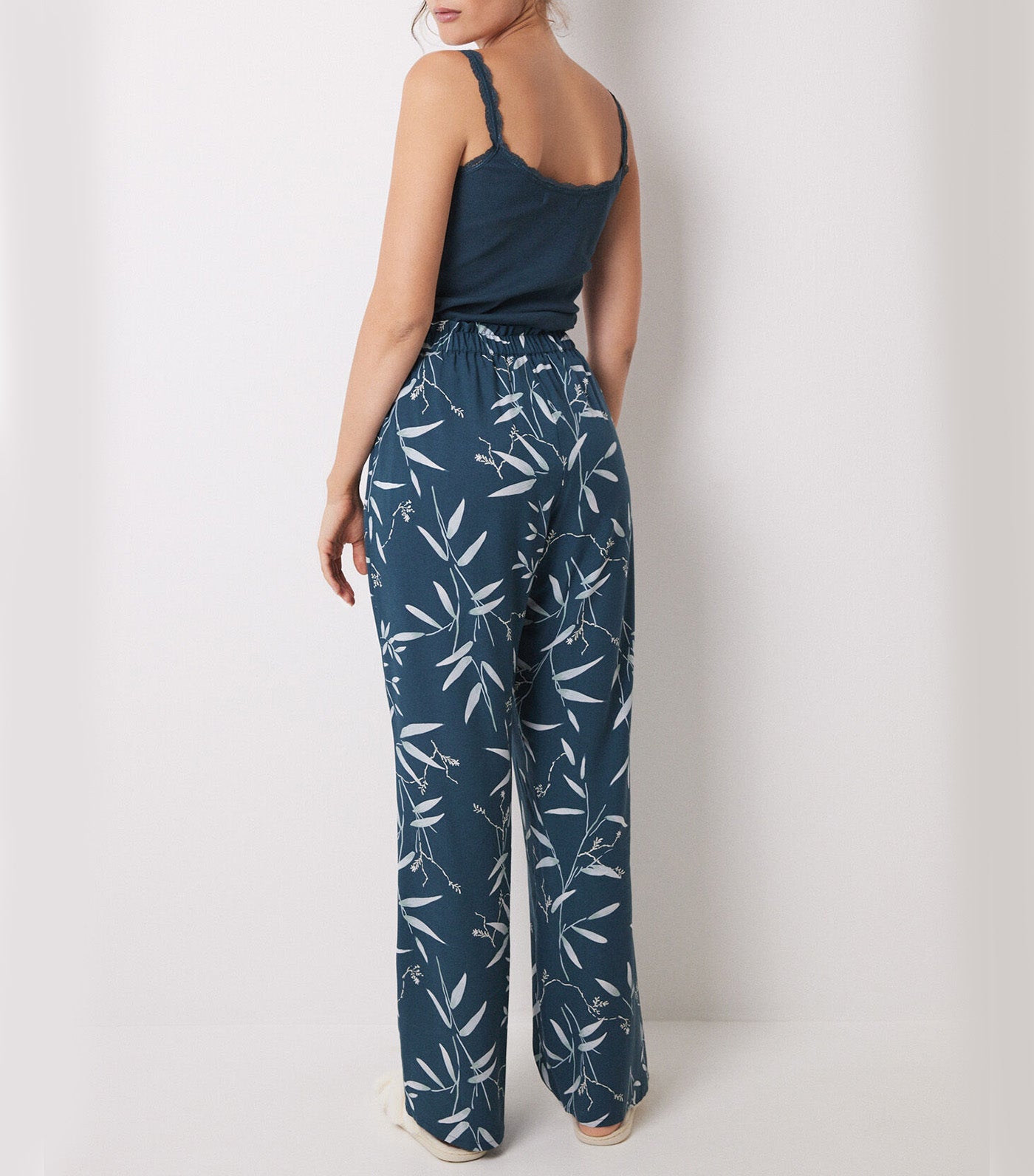 Viscose Lounge Pants With Leaf Green Print