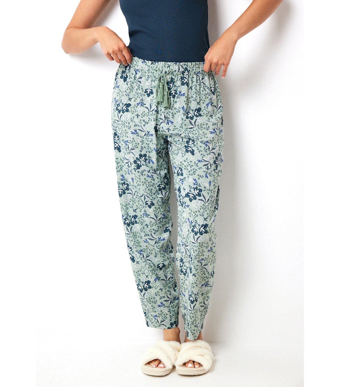 Viscose Trousers With Flower Print Green