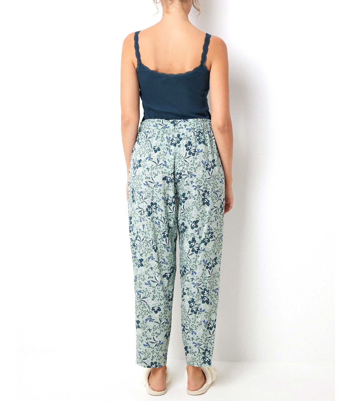 Viscose Trousers With Flower Print Green