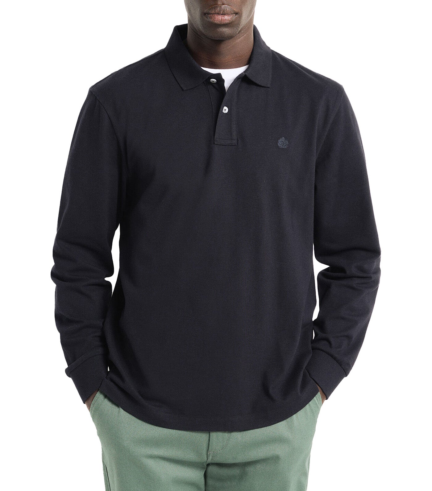 Long Sleeve Basic Polo Shirt Dark Blue