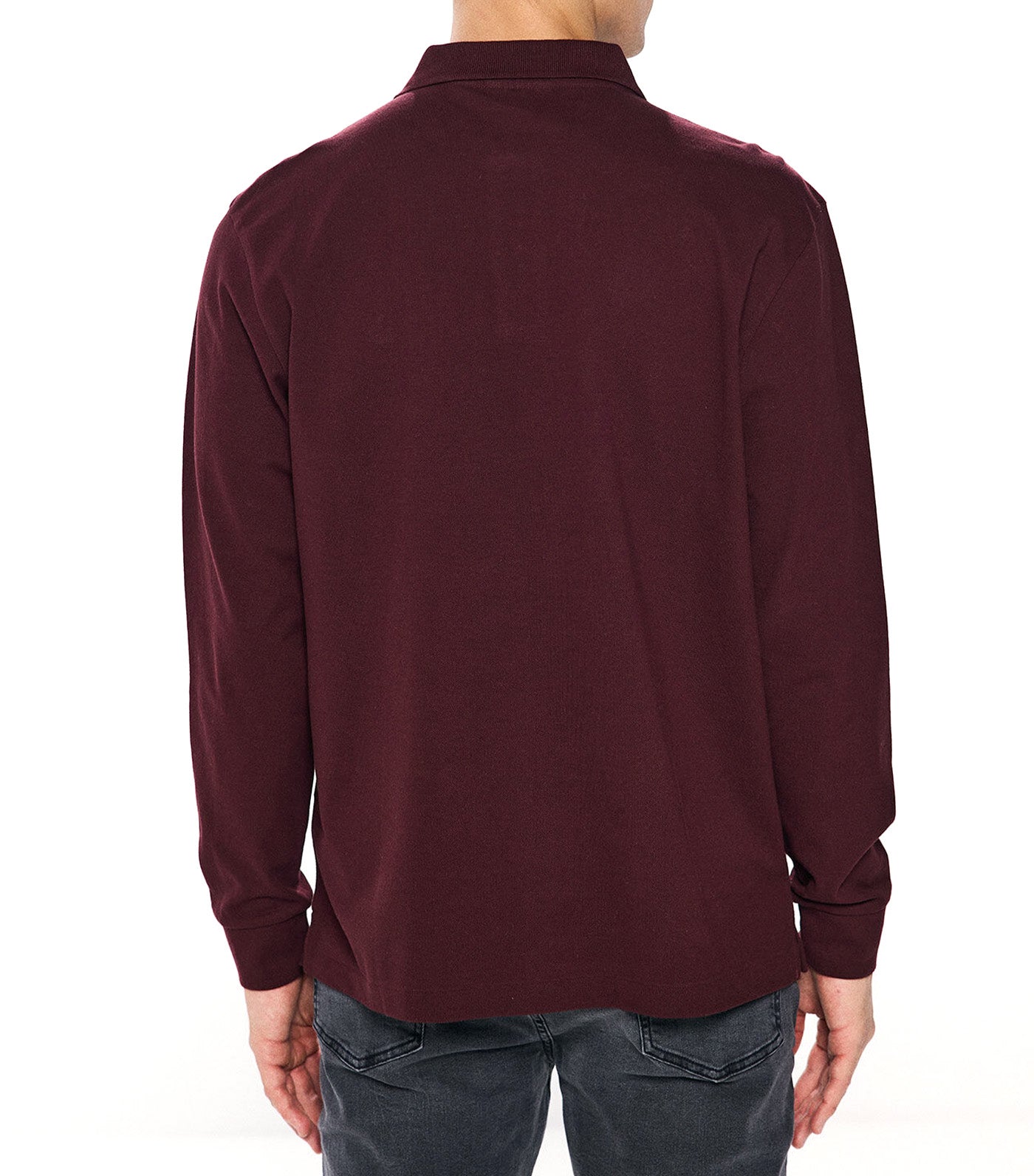 Long Sleeve Basic Polo Shirt Maroon