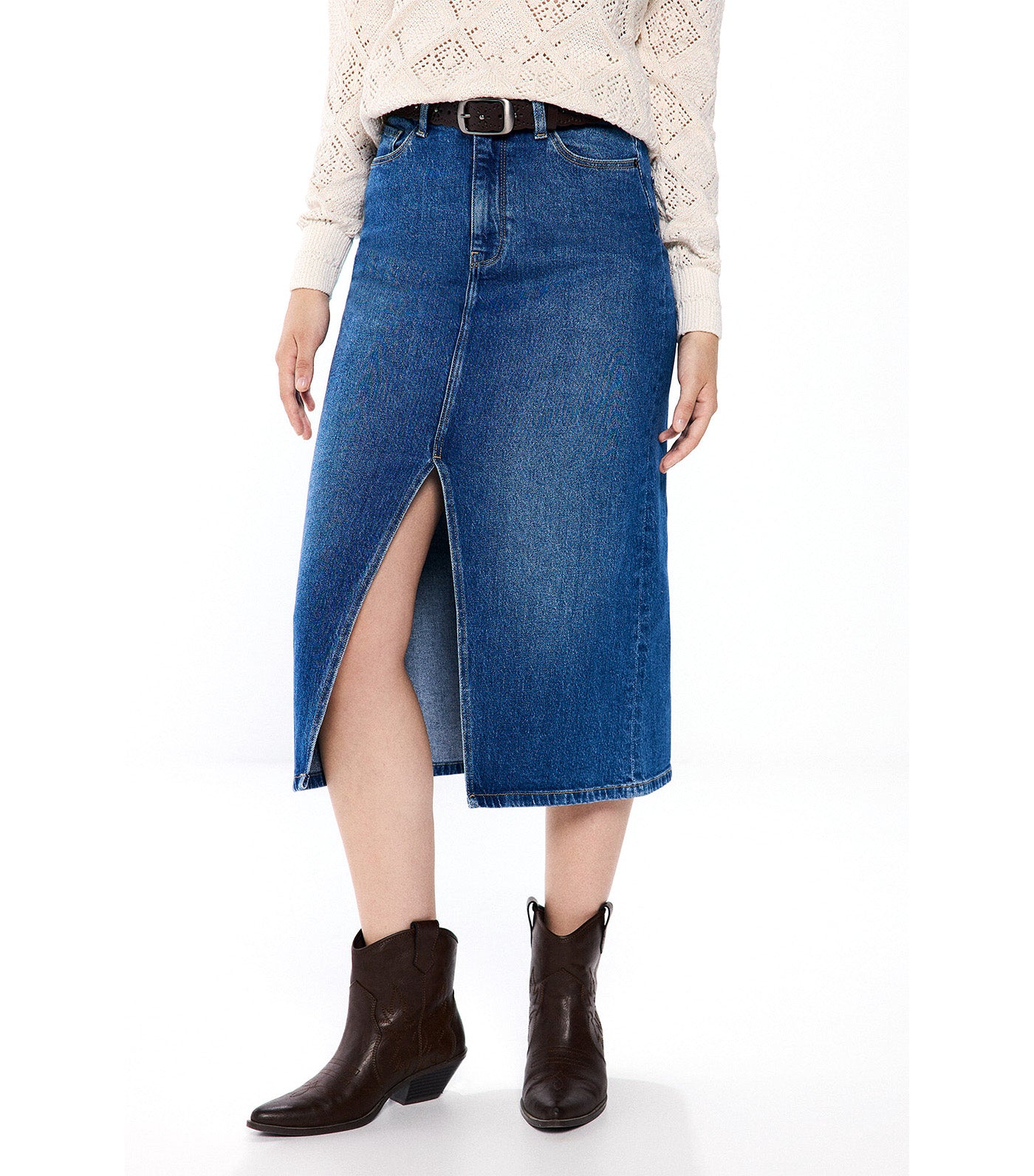 Denim Midi Skirt Blue