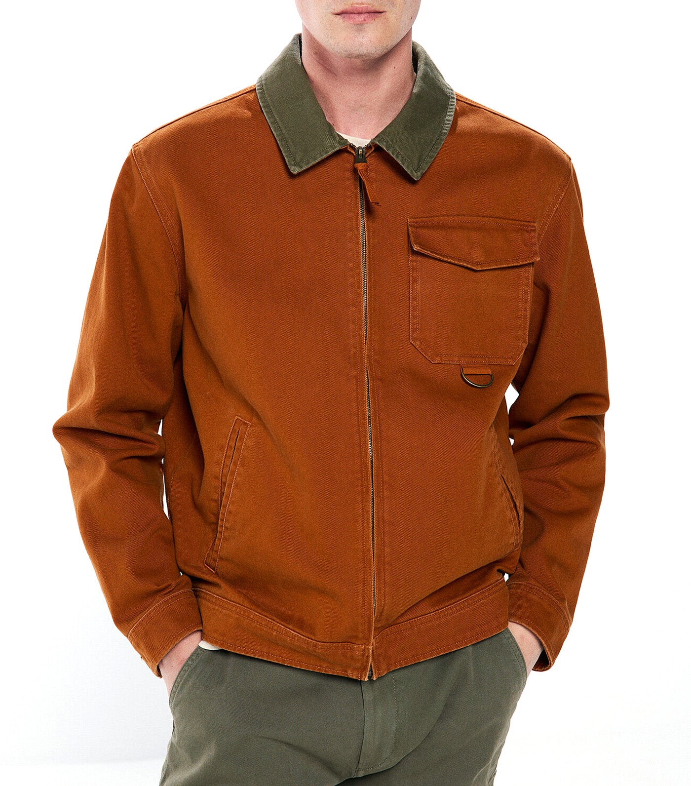 Contrast Washed Cotton Jacket Orange