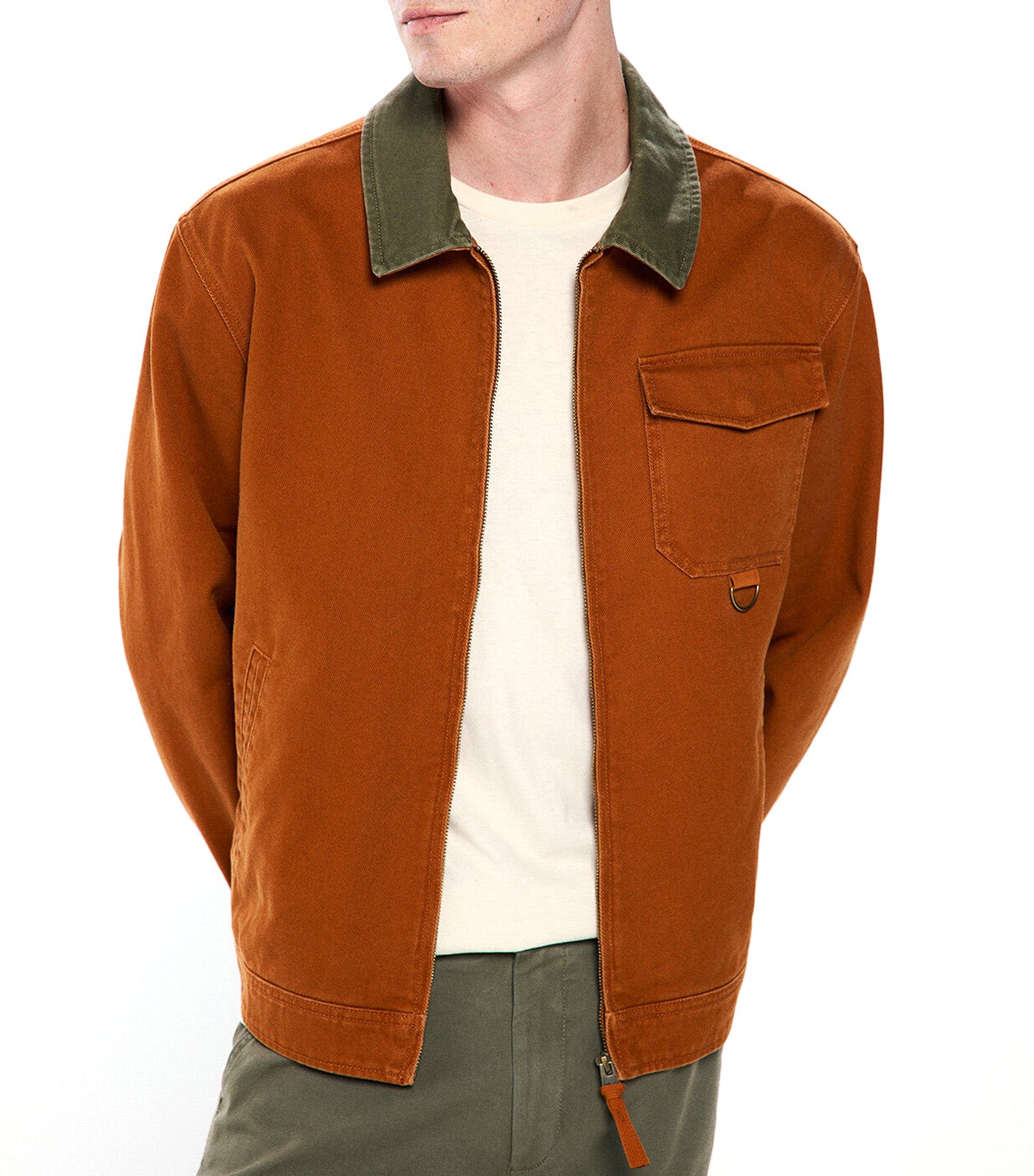 Contrast Washed Cotton Jacket Orange