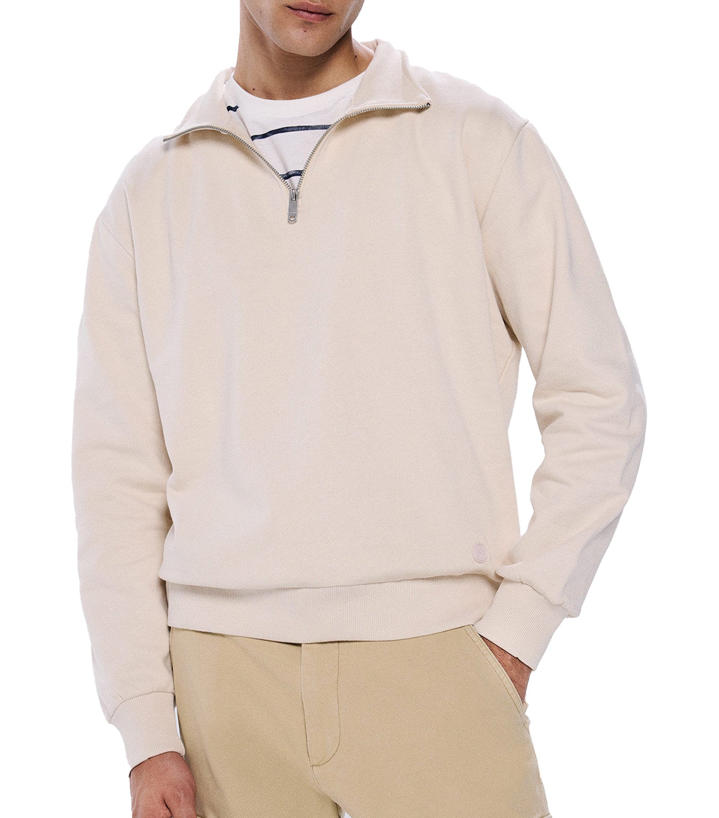 Basic Trucker Neck Sweatshirt Beige