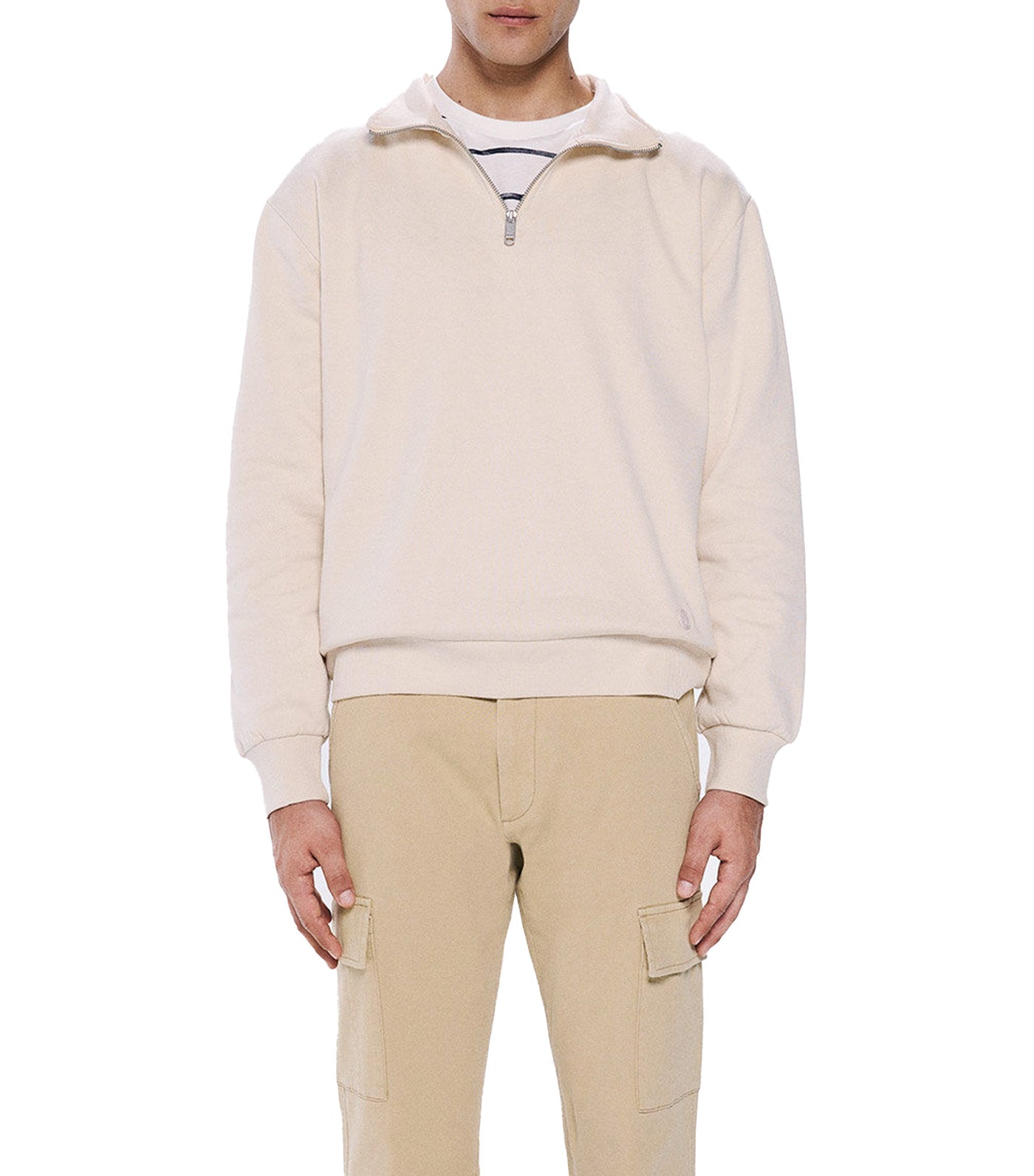 Basic Trucker Neck Sweatshirt Beige