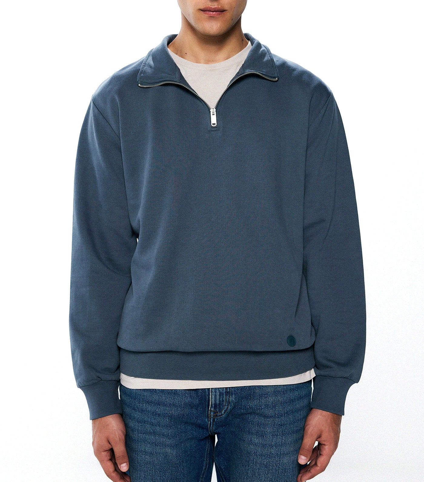 Basic Trucker Neck Sweatshirt Blue