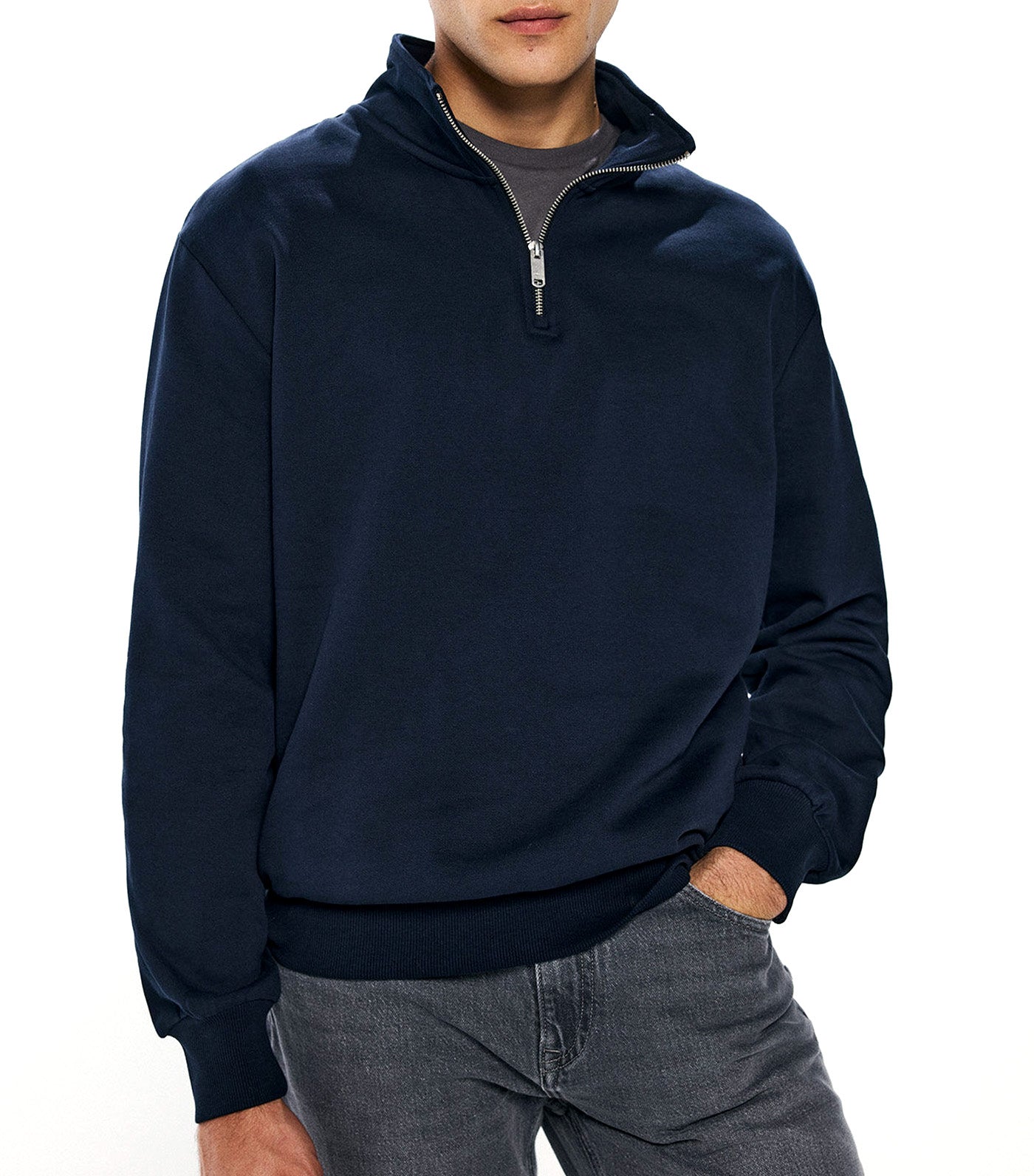 Basic Trucker Neck Sweatshirt Dark Blue