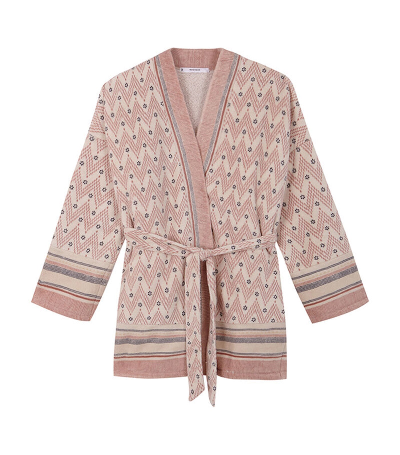 Short Fleece Robe with Herringbone Print Multi