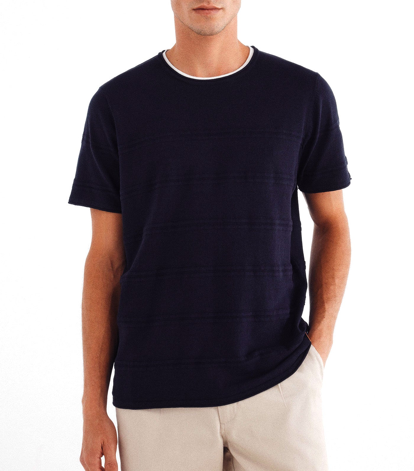 Short Sleeve Textured Jumper Navy