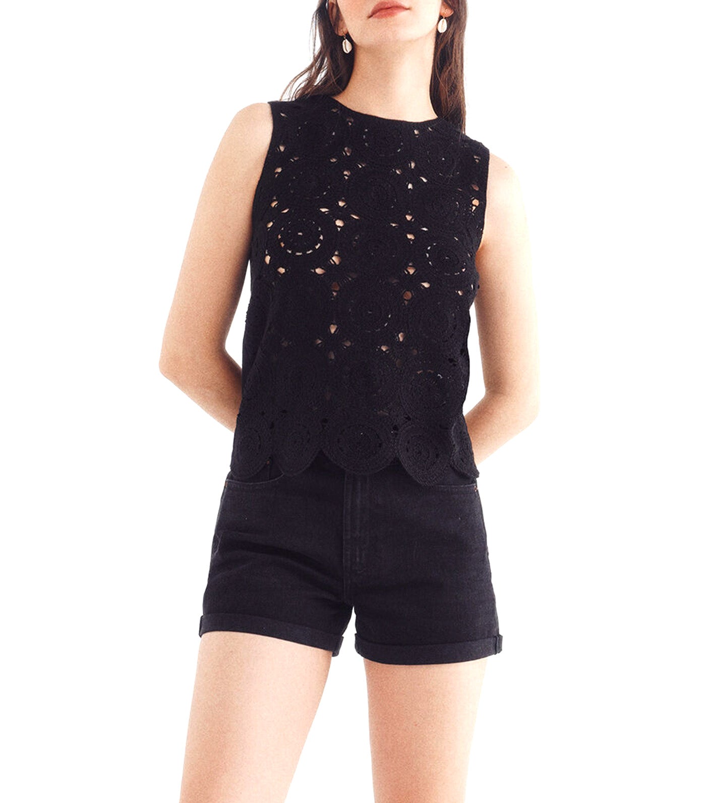 Combined Crochet Top Black