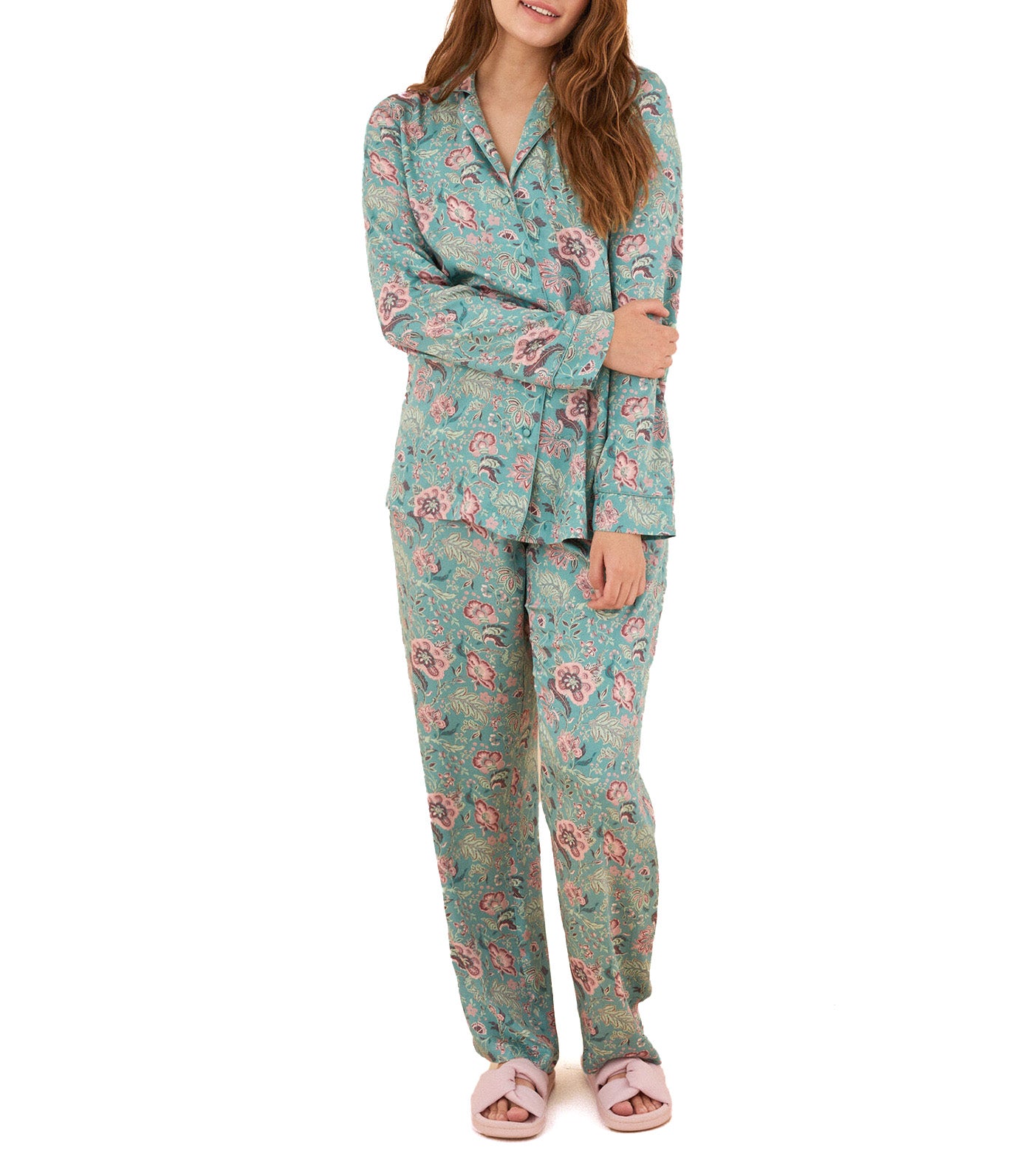 Viscose Satin Floral Shirt Pajamas Multicolor