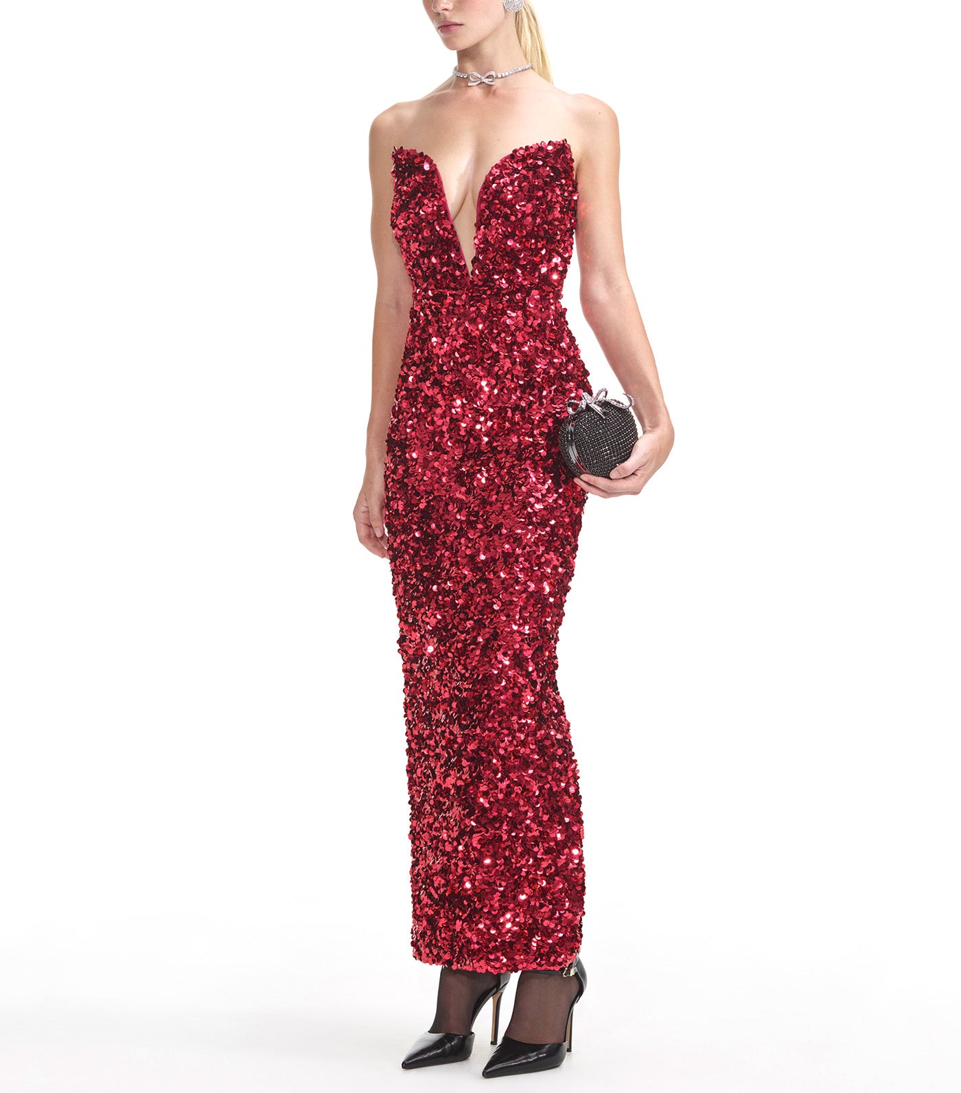3D Sequin Midi Dress Red
