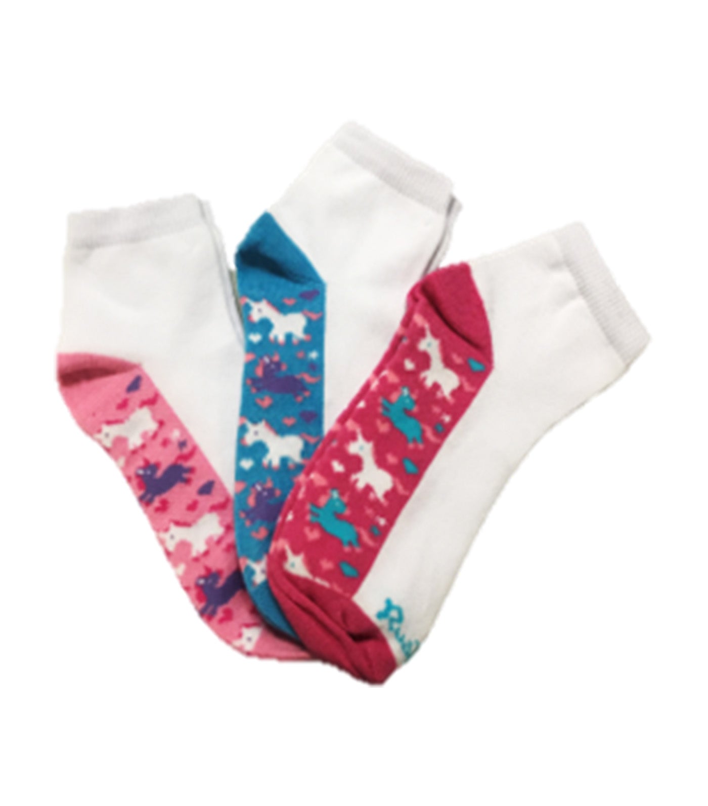 Ankle Socks Unicorn Embroidered Set of 3 White with Pattern