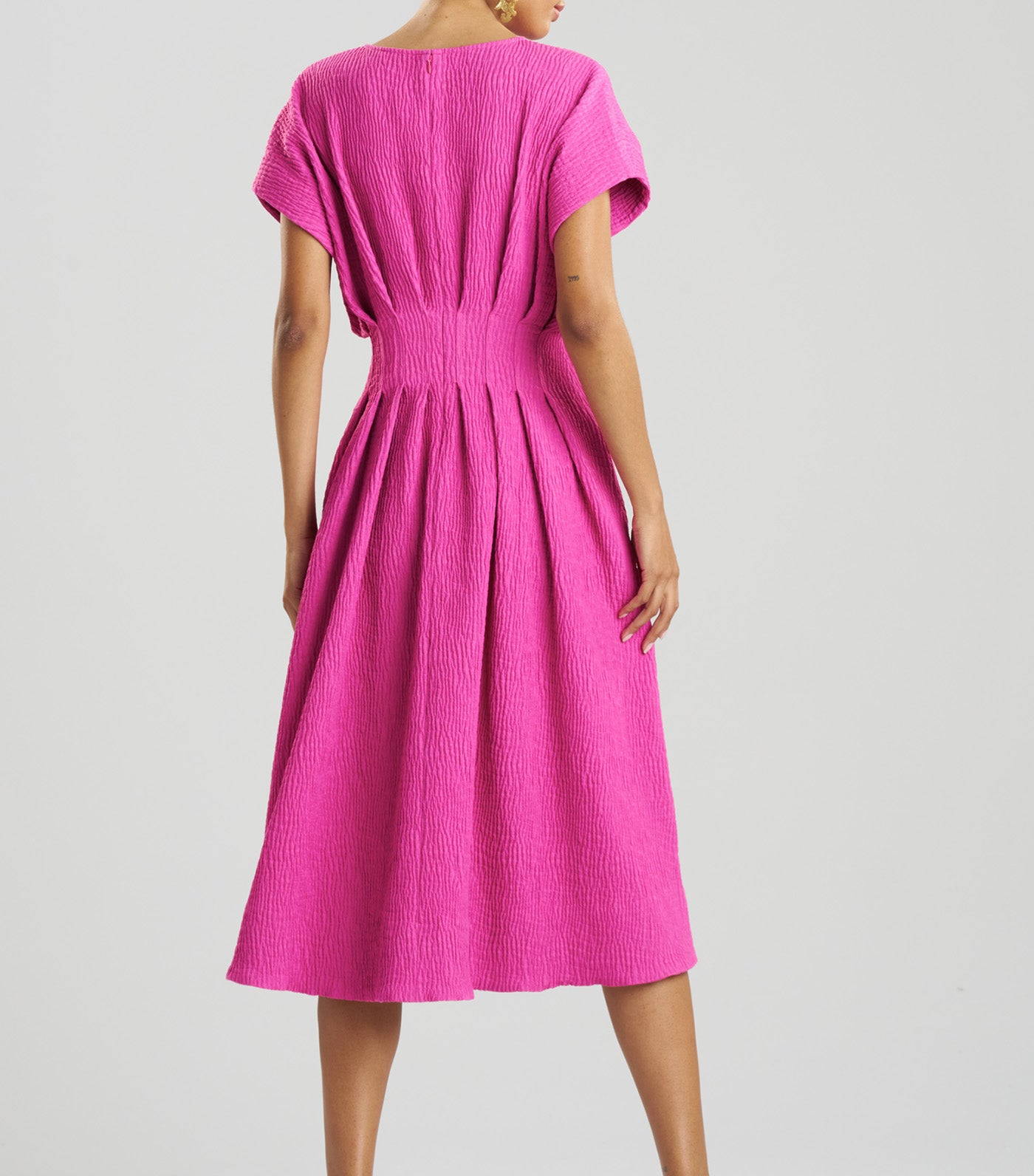 Textured Cotton Jacquard Pleated Dress Bright Berry