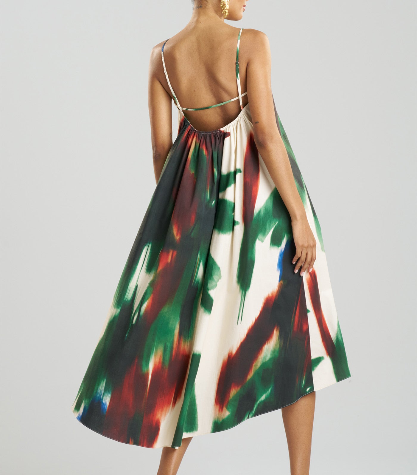 Amalfi Printed Cotton Poplin Open Back Dress Neutral Green