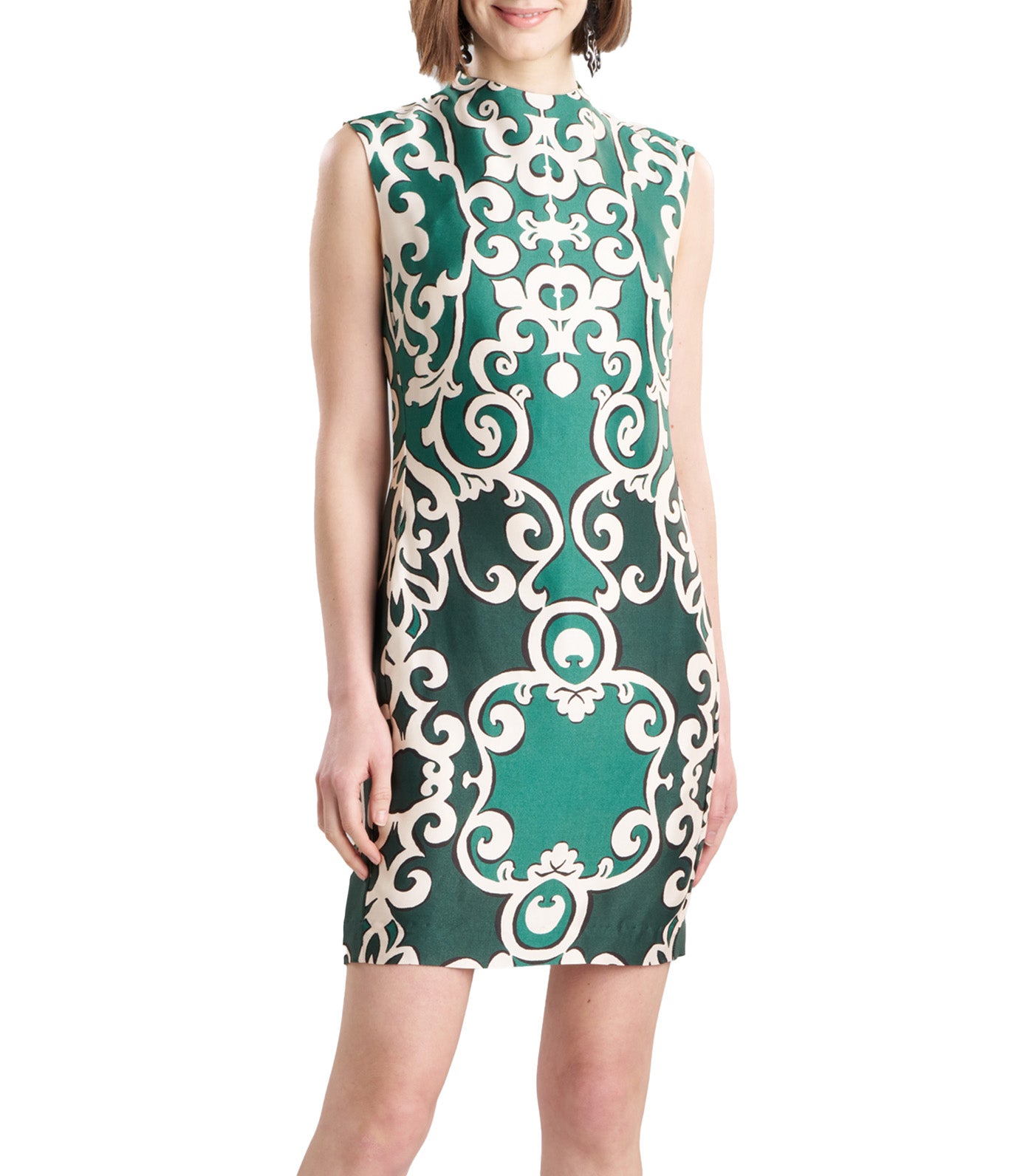 Leticia Printed Crepe Sheath Dress Tile Green