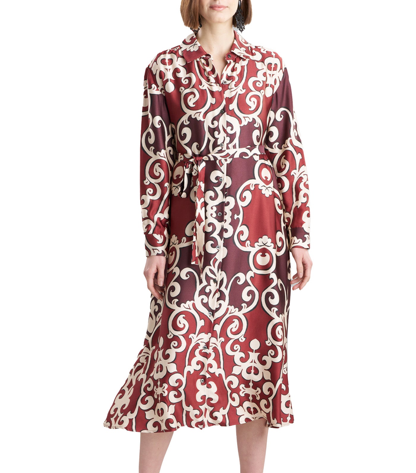 Leticia Printed Crepe Shirtdress Brick