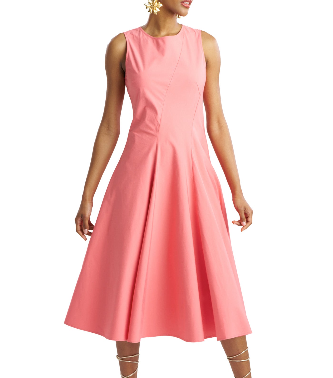 Tech Cotton Taffeta Asymmetrical Seam Dress Flamingo Pink