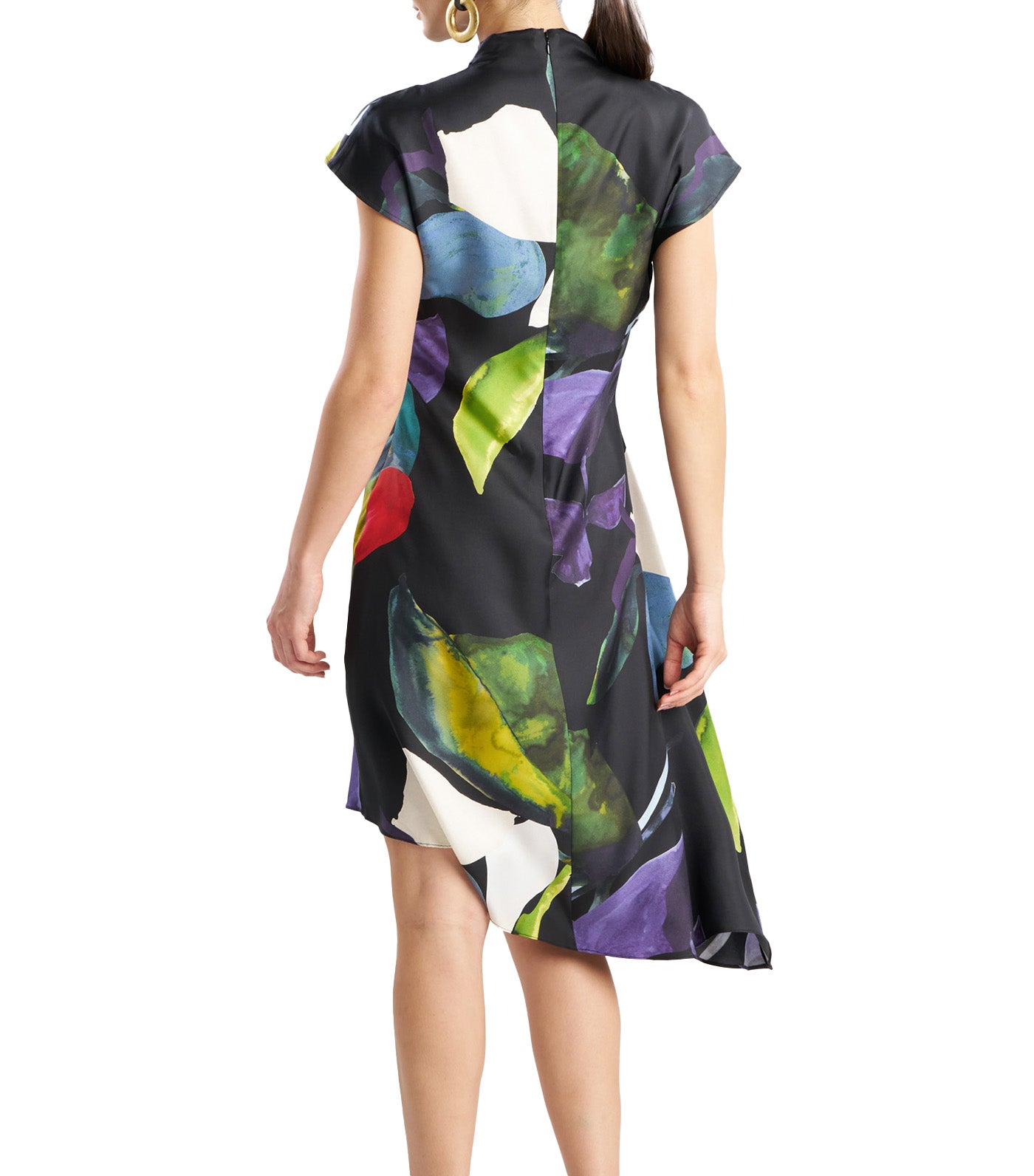Yoru Silk Twill Asymmetric Dress Black Deep Orchid