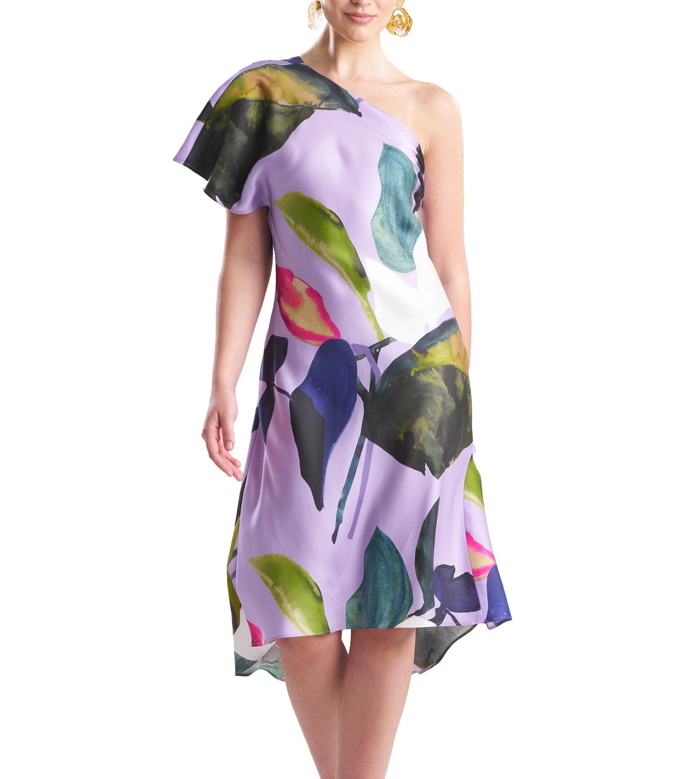 Yoru Silk Twill One Shoulder Dress Deep Orchid