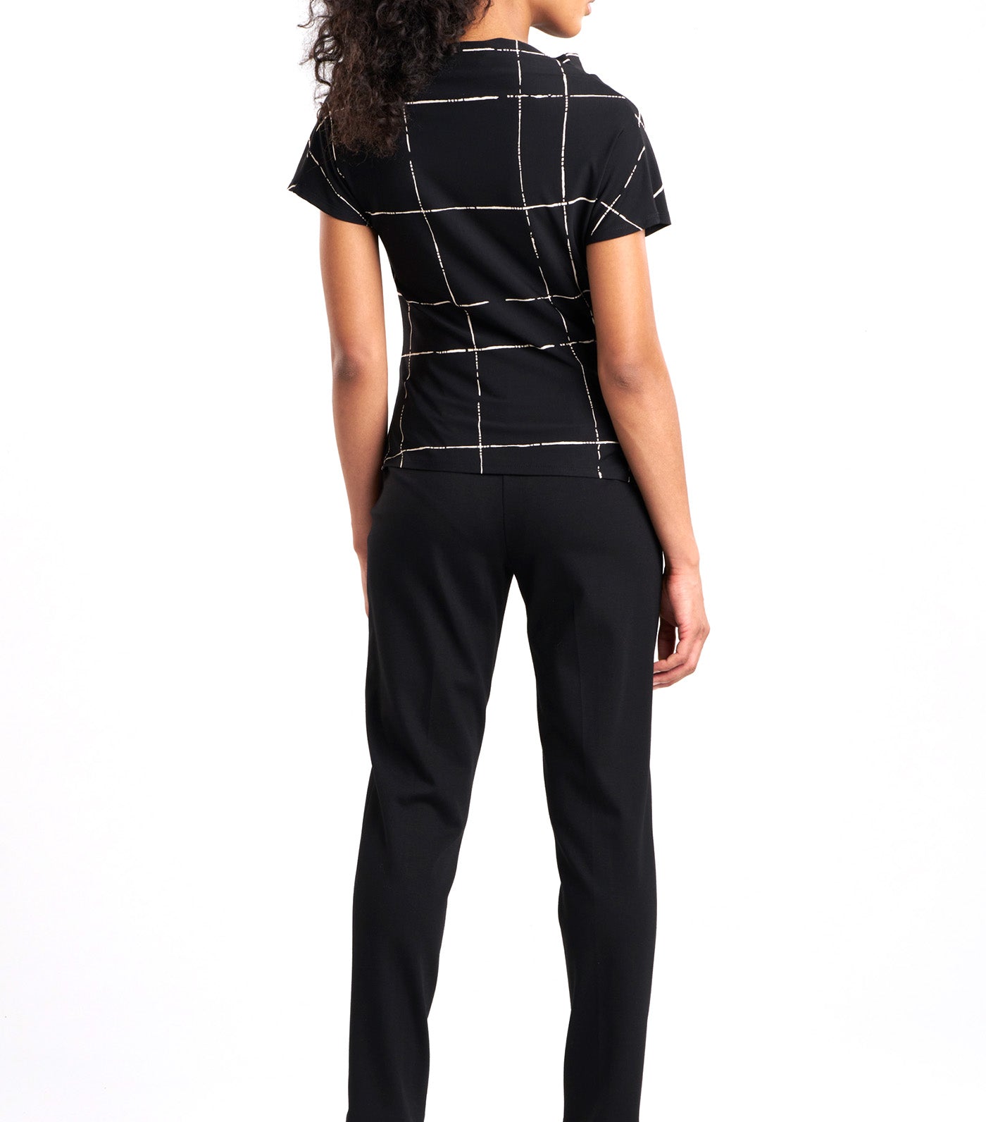 Zia Crepe Knit Asymmetric Drape Top Black
