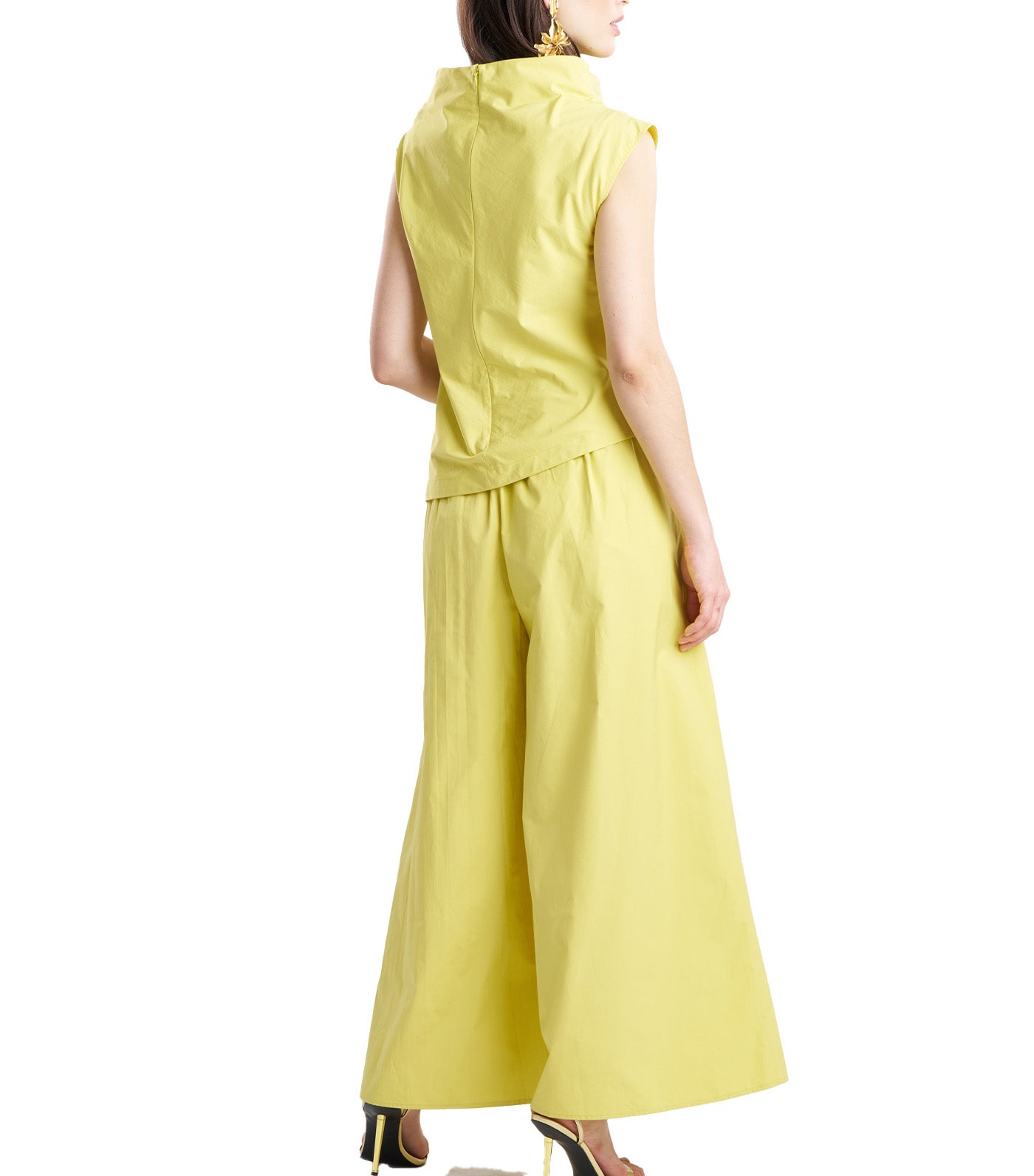 Tech Cotton Taffeta Asymmetric Funnel Neck Top Lemon