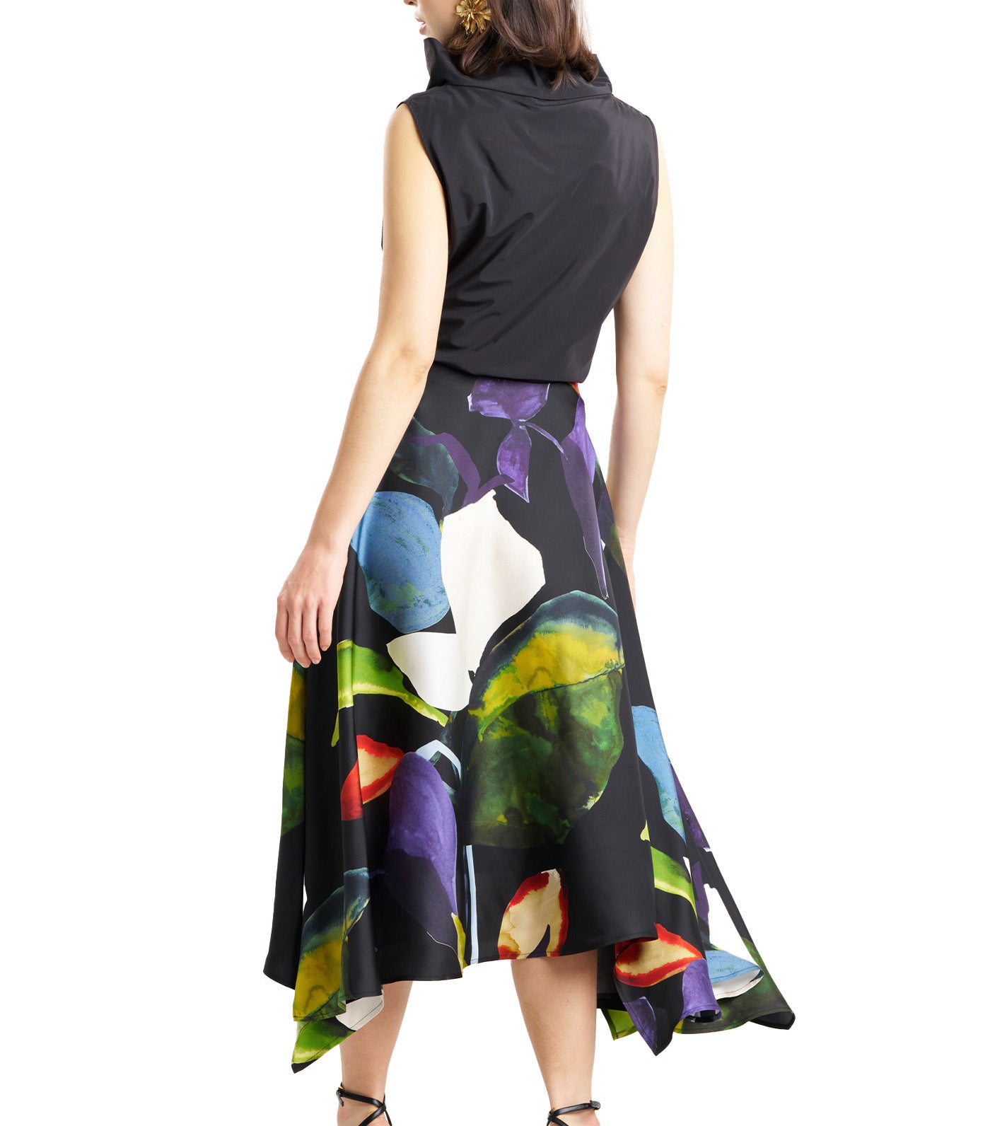 Yoru Silk Twill Origami Maxi Skirt Black Deep Orchid