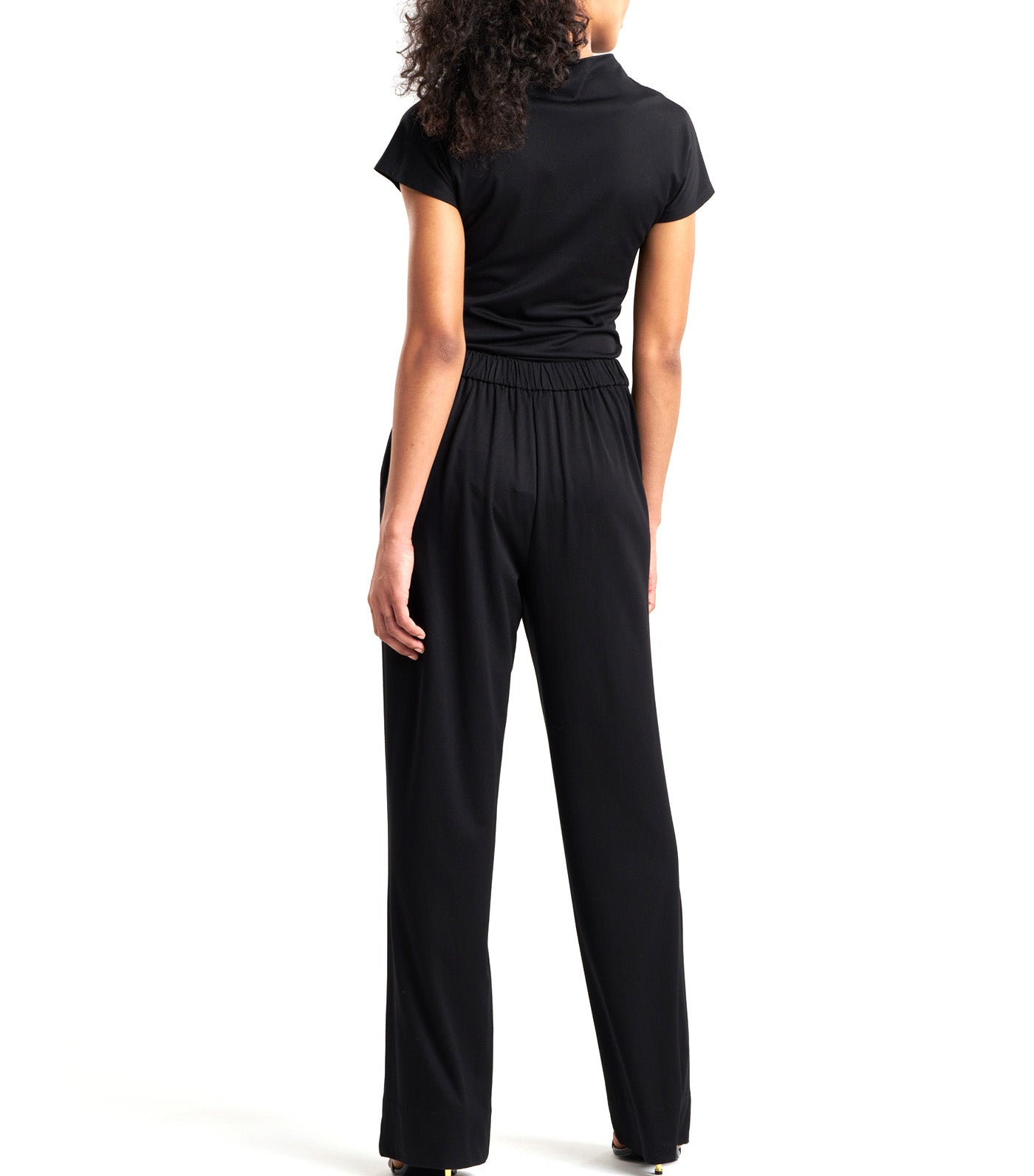 Crepe Knit Wide Pull On Pants Black