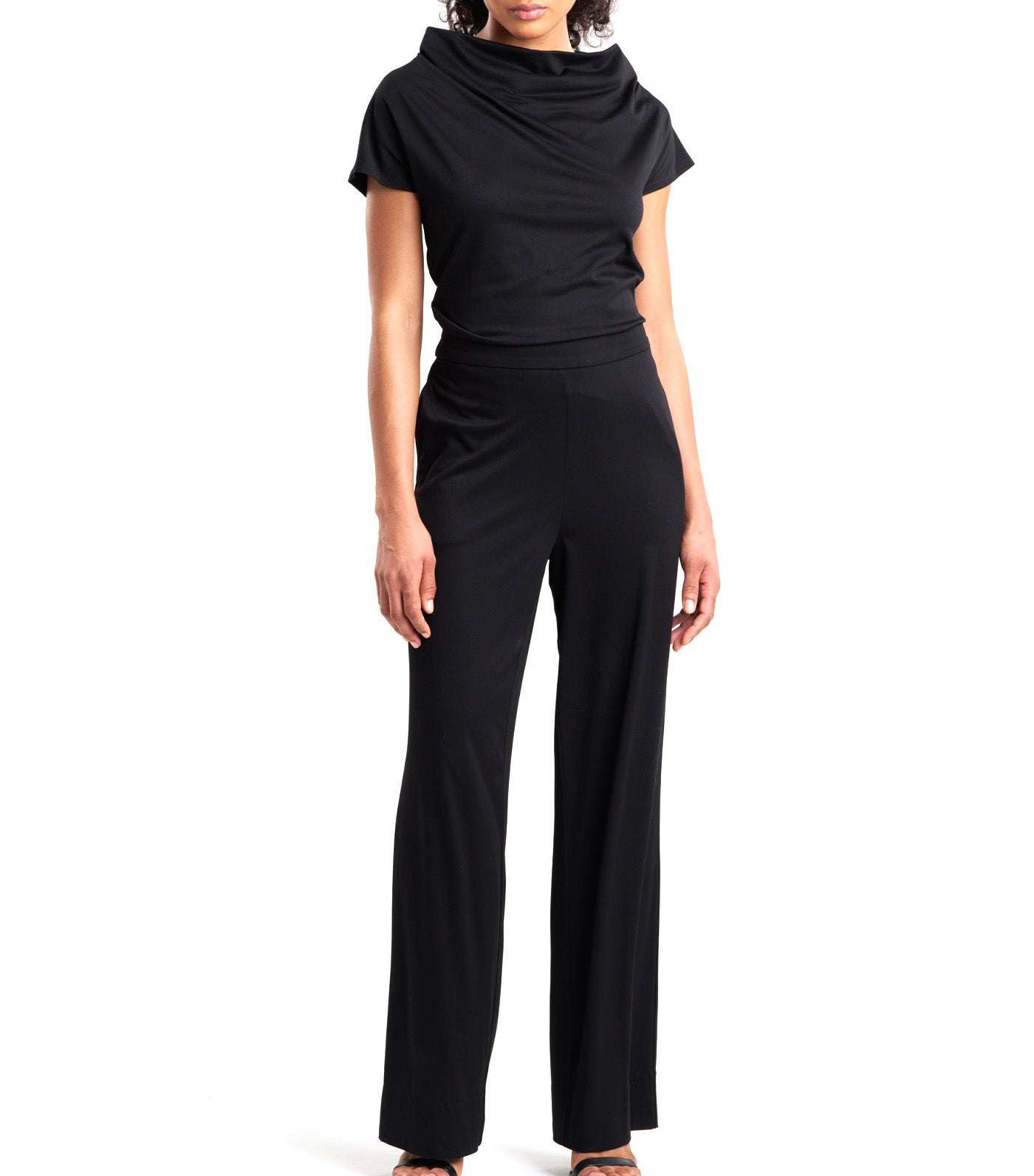 Crepe Knit Wide Pull On Pants Black