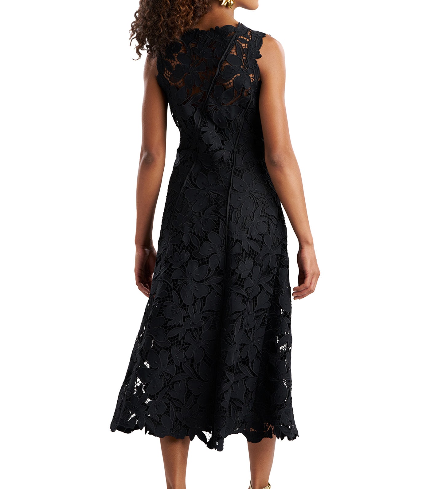 Peony Floral Lace Asymmetric Seam Dress Black