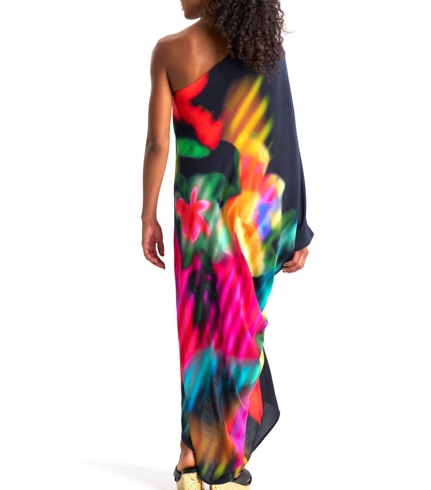 Floral Mirage One Shoulder Caftan Black Multi