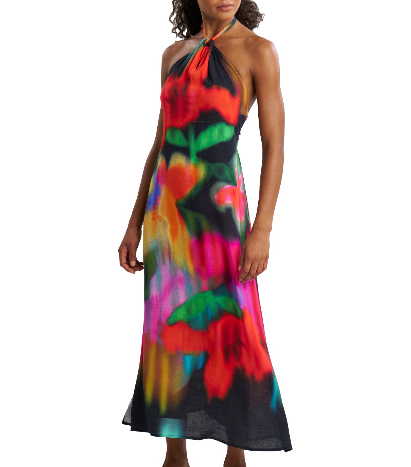 Floral Mirage Halter Dress Black Multi