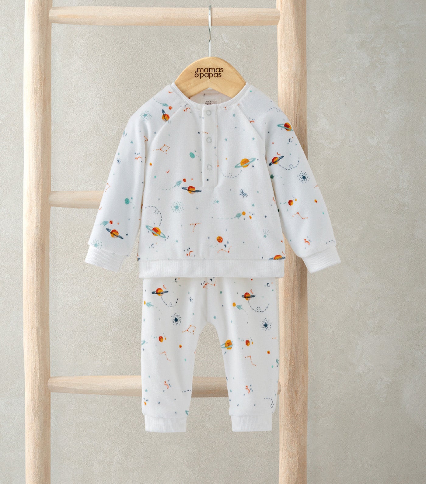 Planets Velour Pajamas White
