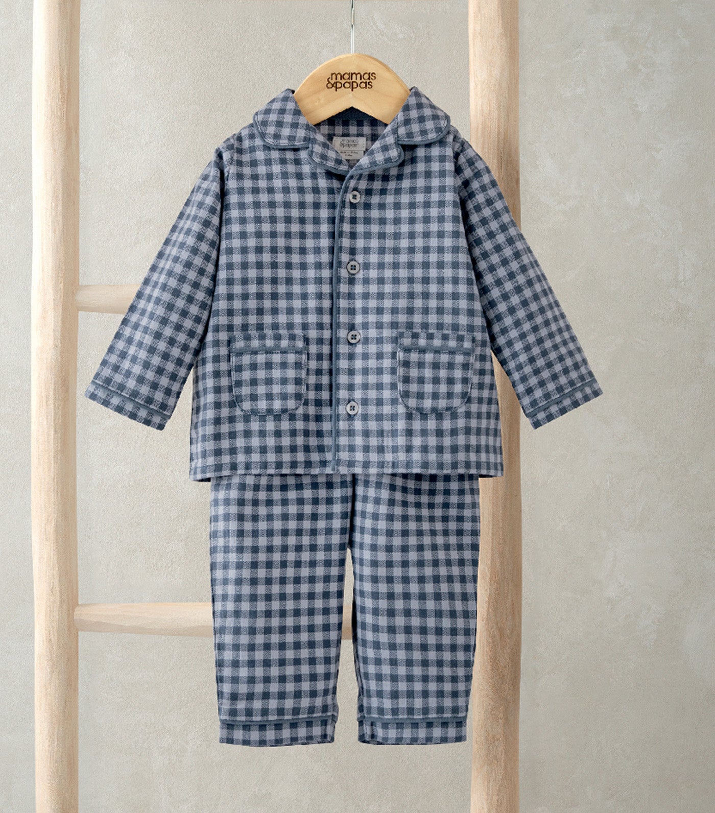Woven Collar Gingham Pajamas Blue