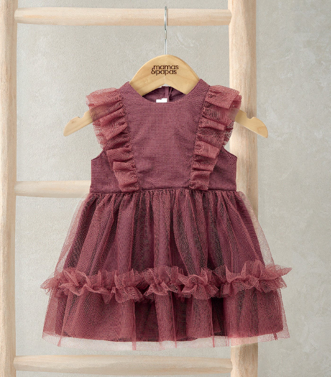 Mamas & Papas Frill Shoulder Tulle Dress Pink