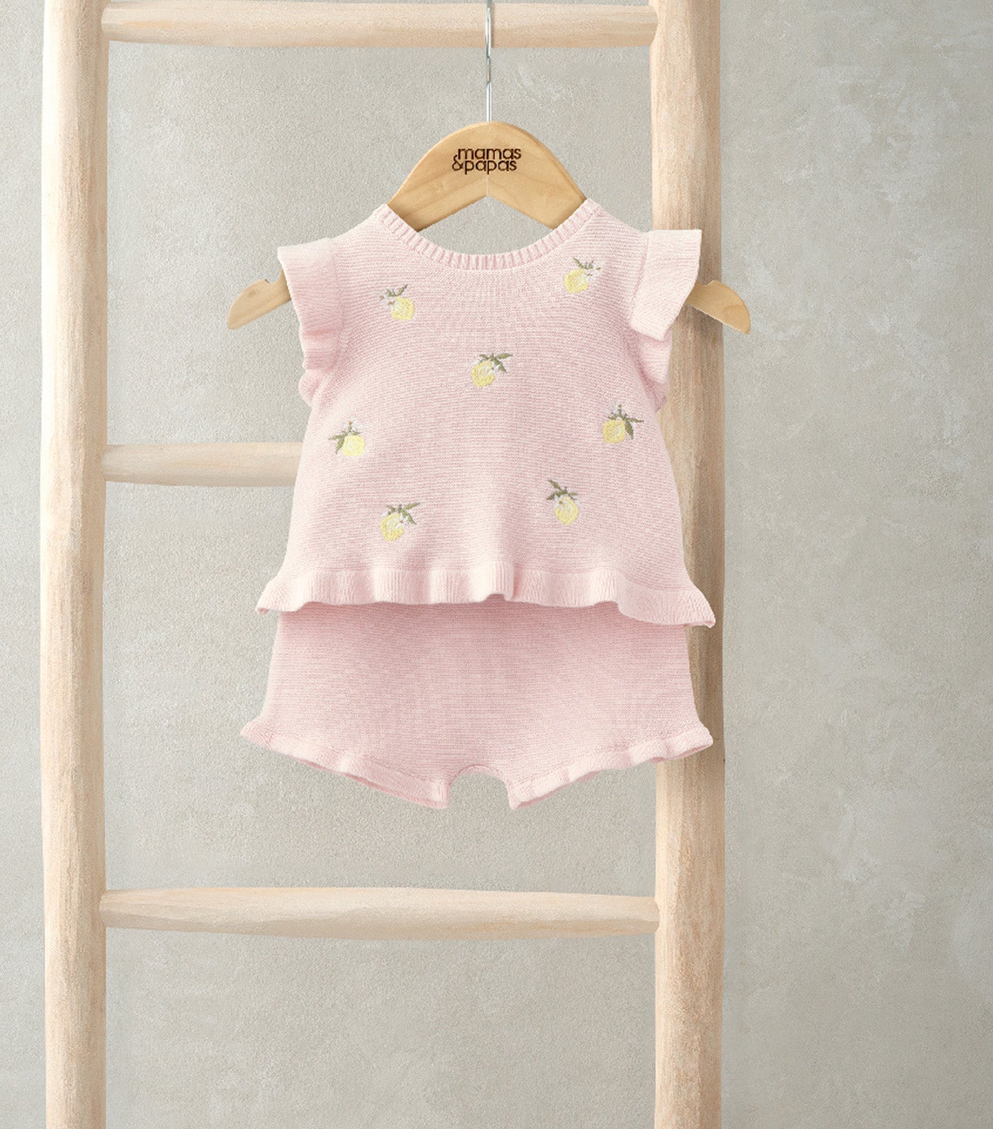 2-piece Embroidered Knit Top & Shorts Set Pink