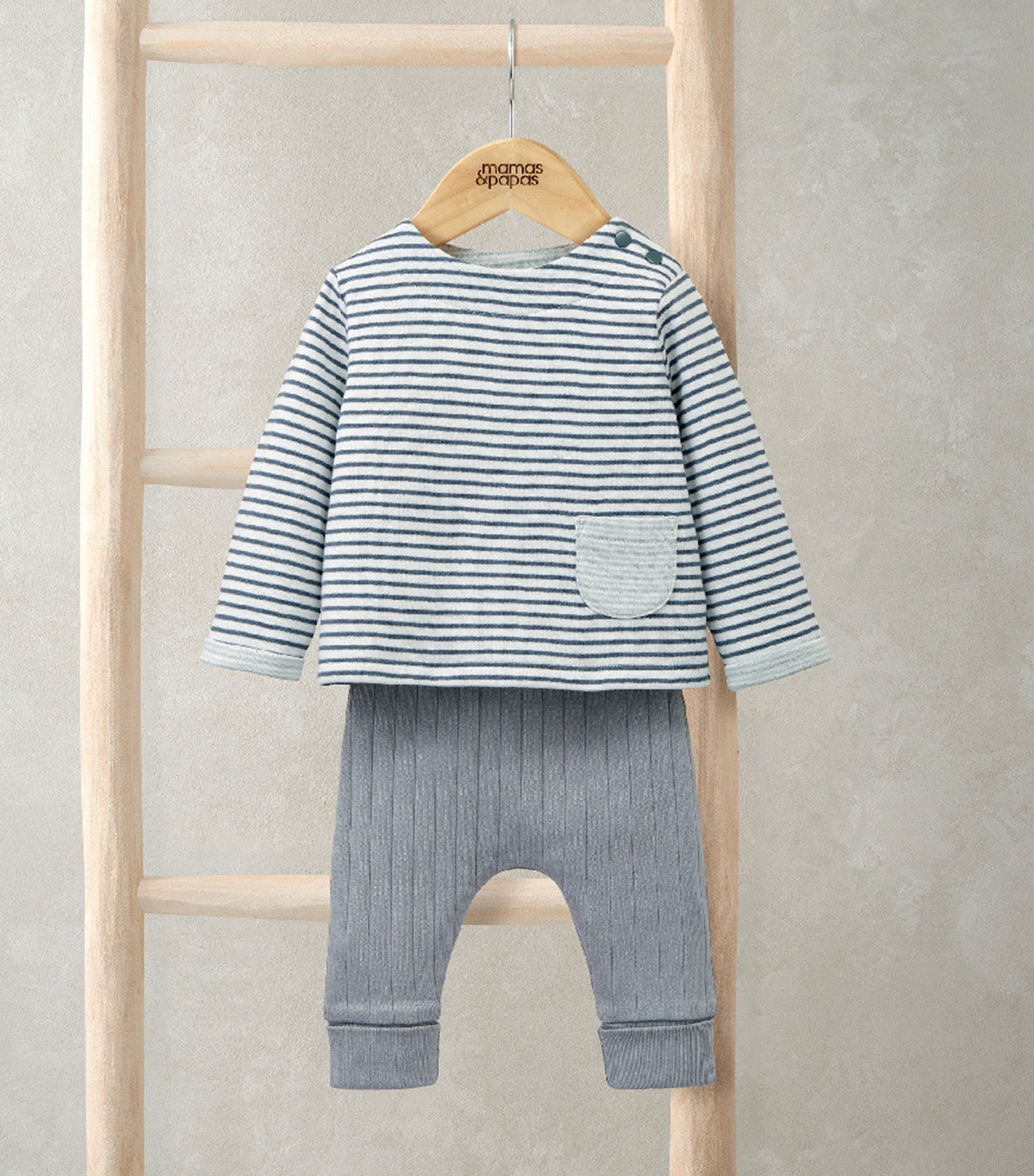 Set of 2 Striped Top & Rib Leggings Blue