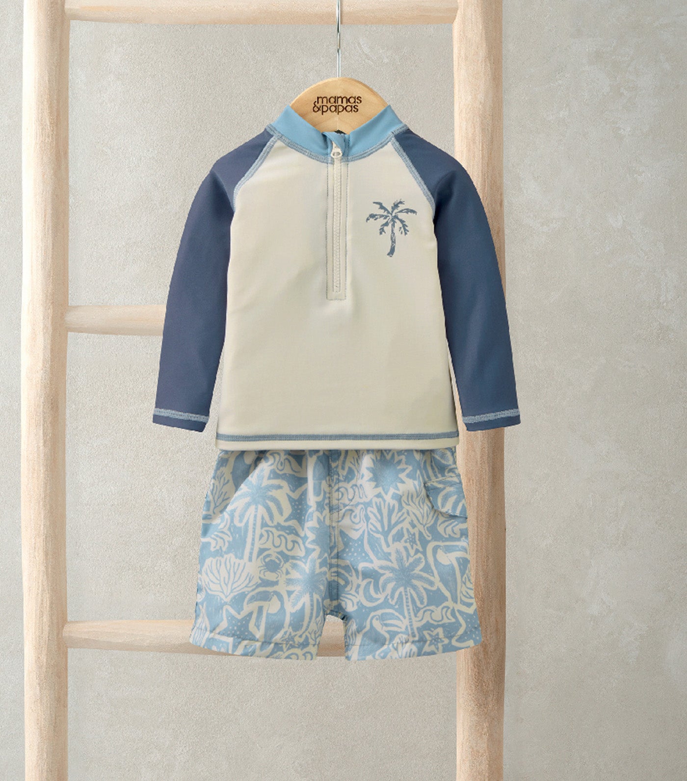 Board Shorts & Long-Sleeved Top Outfit Set Blue