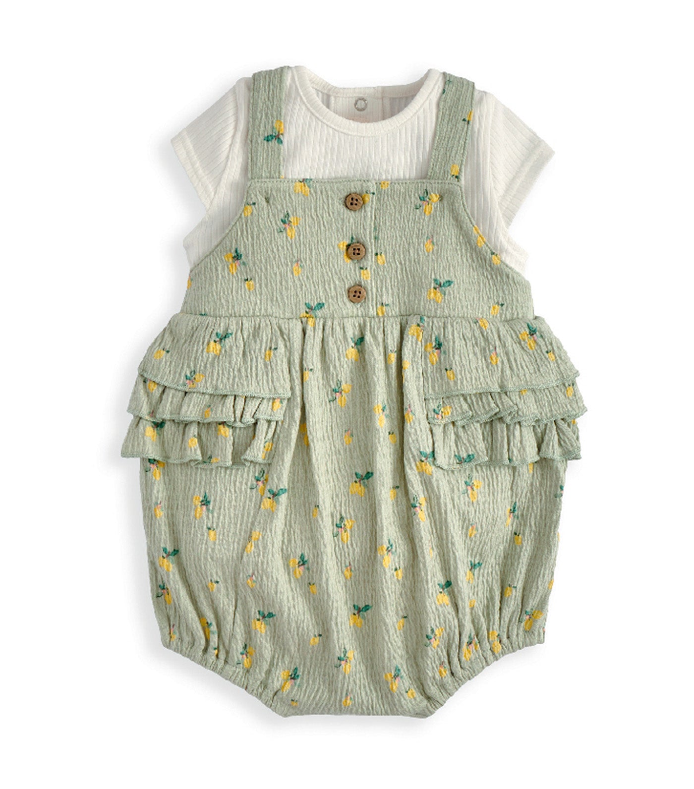 2pc Hibiscus Bodysuit and Romper Outfit Set Green