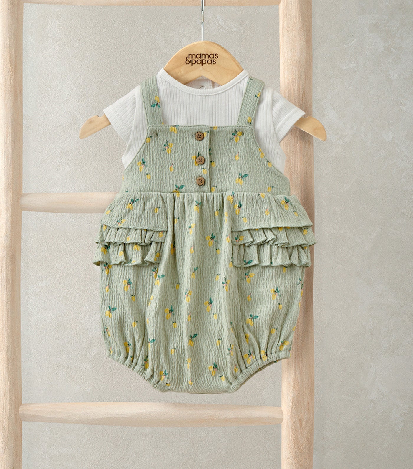 2pc Hibiscus Bodysuit and Romper Outfit Set Green