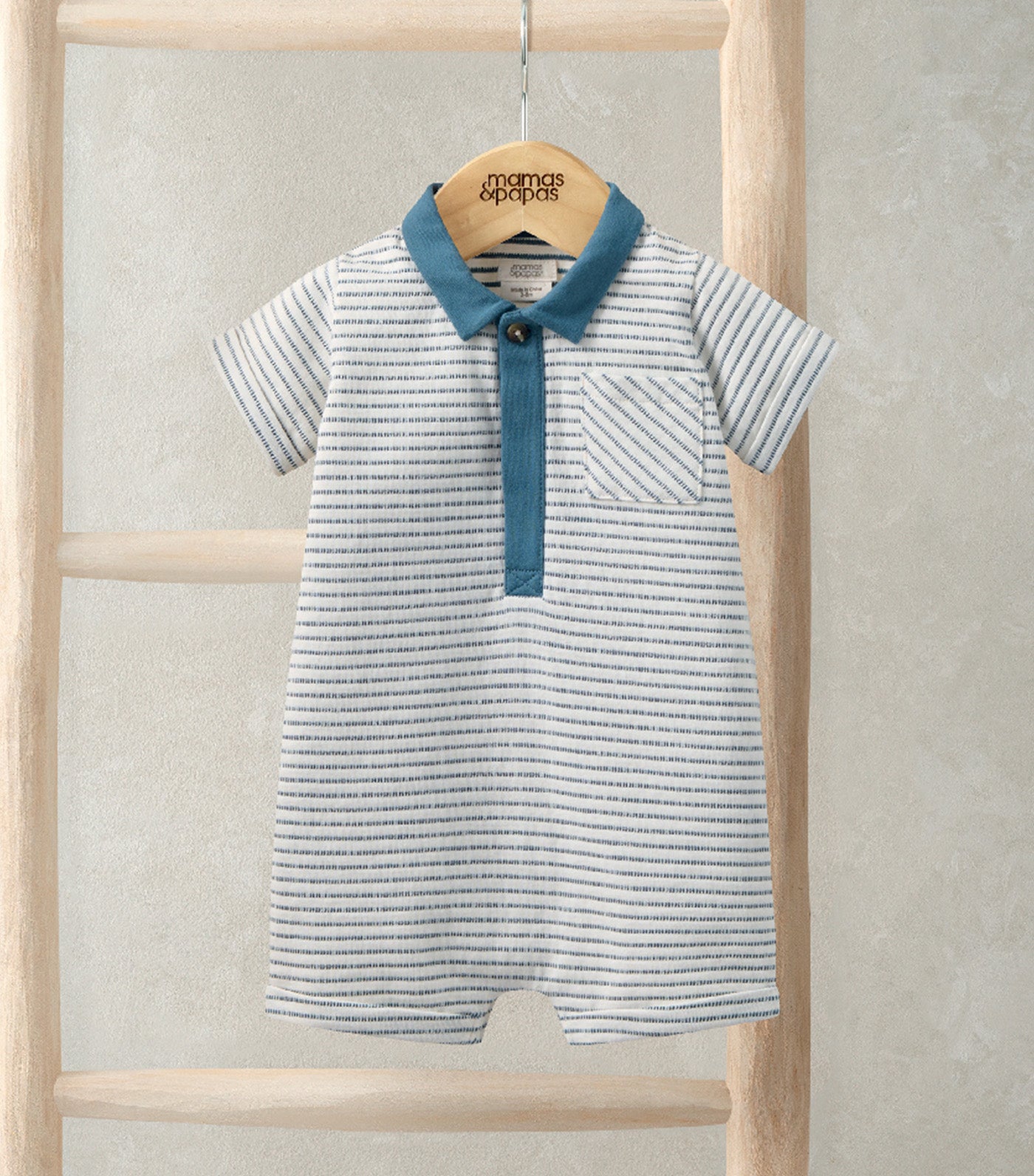 Stripe Polo Romper Blue