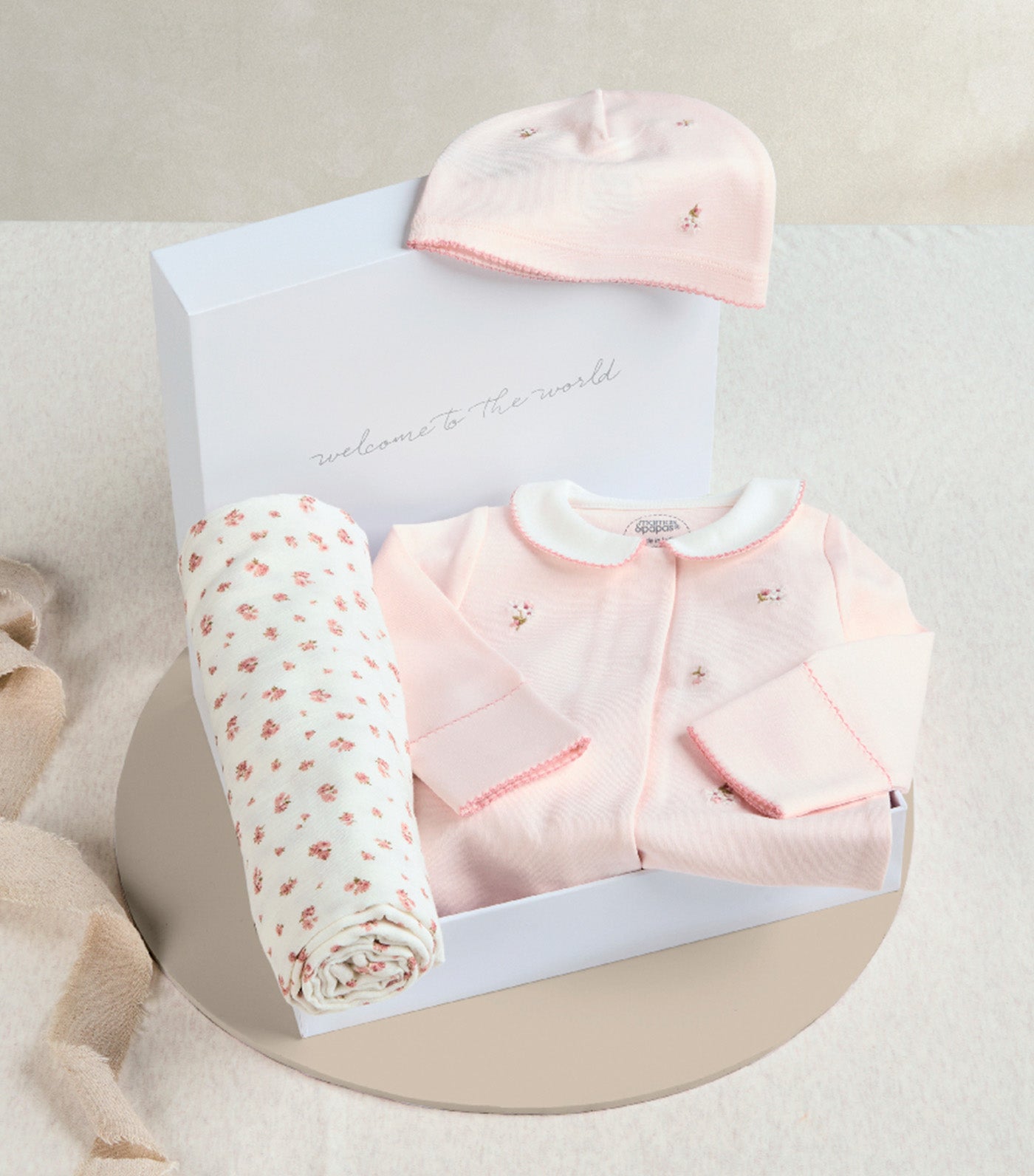 Mamas & Papas Embroidered Romper Hat and Blanket Set (3 Pieces) Pink