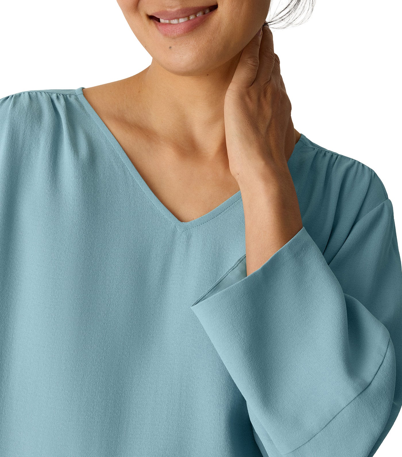 Silk Georgette Crepe V-Neck Top