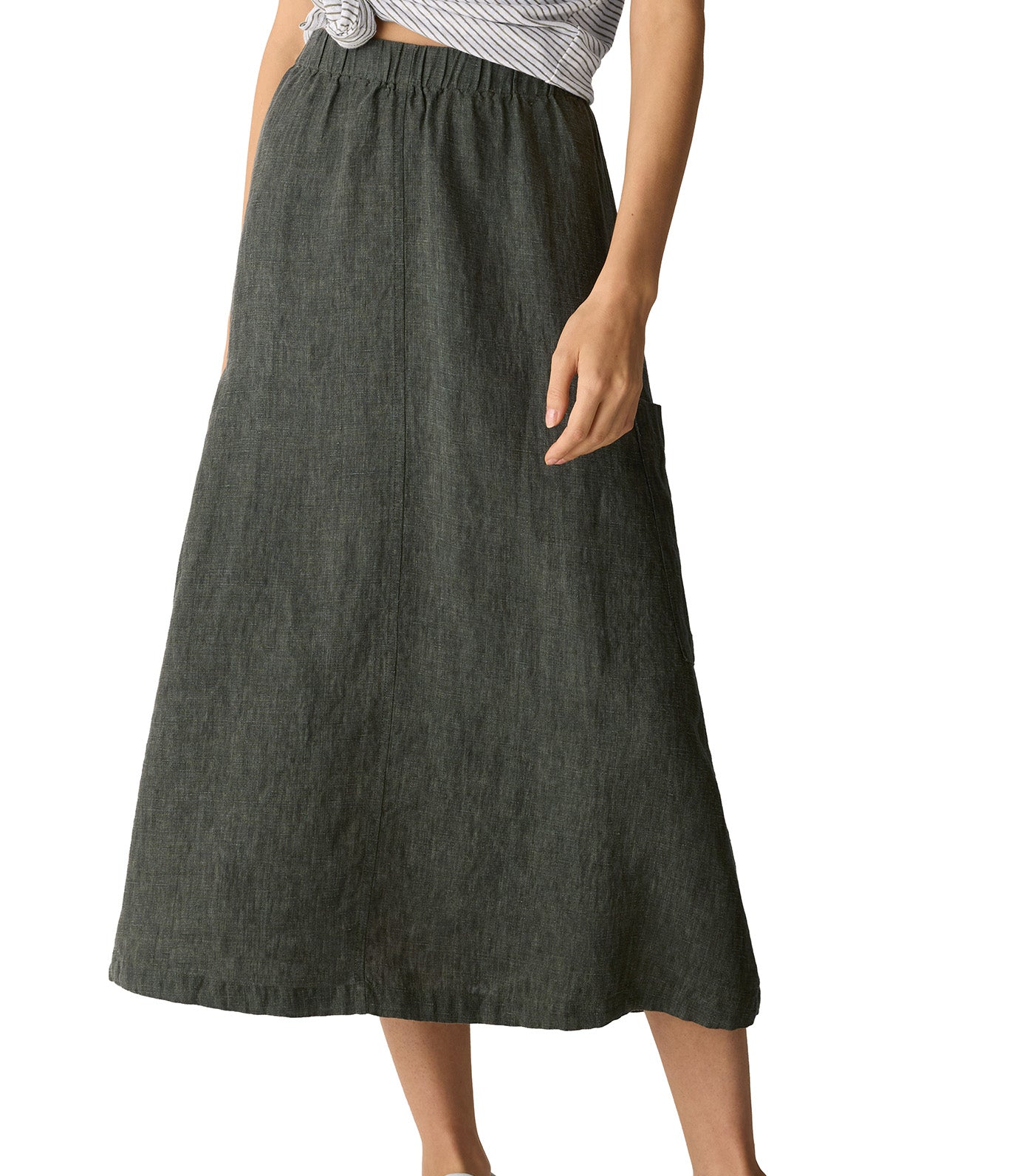 Washed Organic Linen Délavé Cargo Skirt Bayleaf