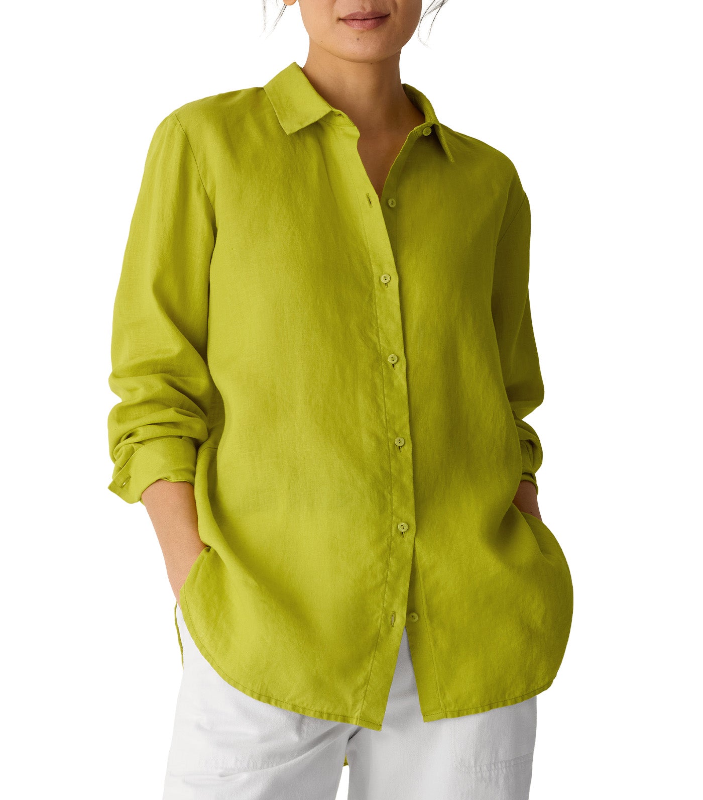 Organic Handkerchief Linen Classic Collar Shirt Citron