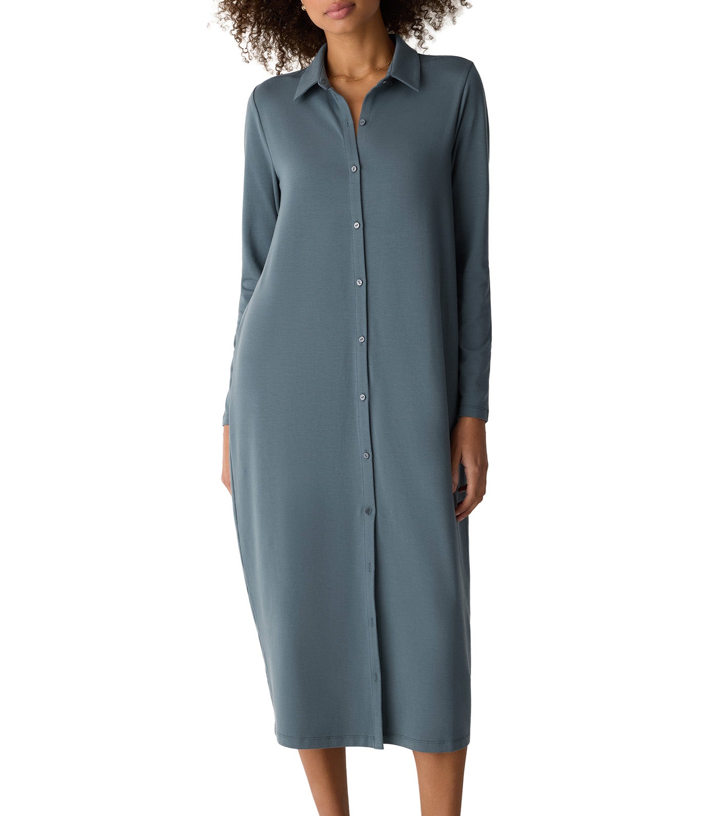 Stretch Jersey Knit Classic Collar Oval Dress Eucalyptus
