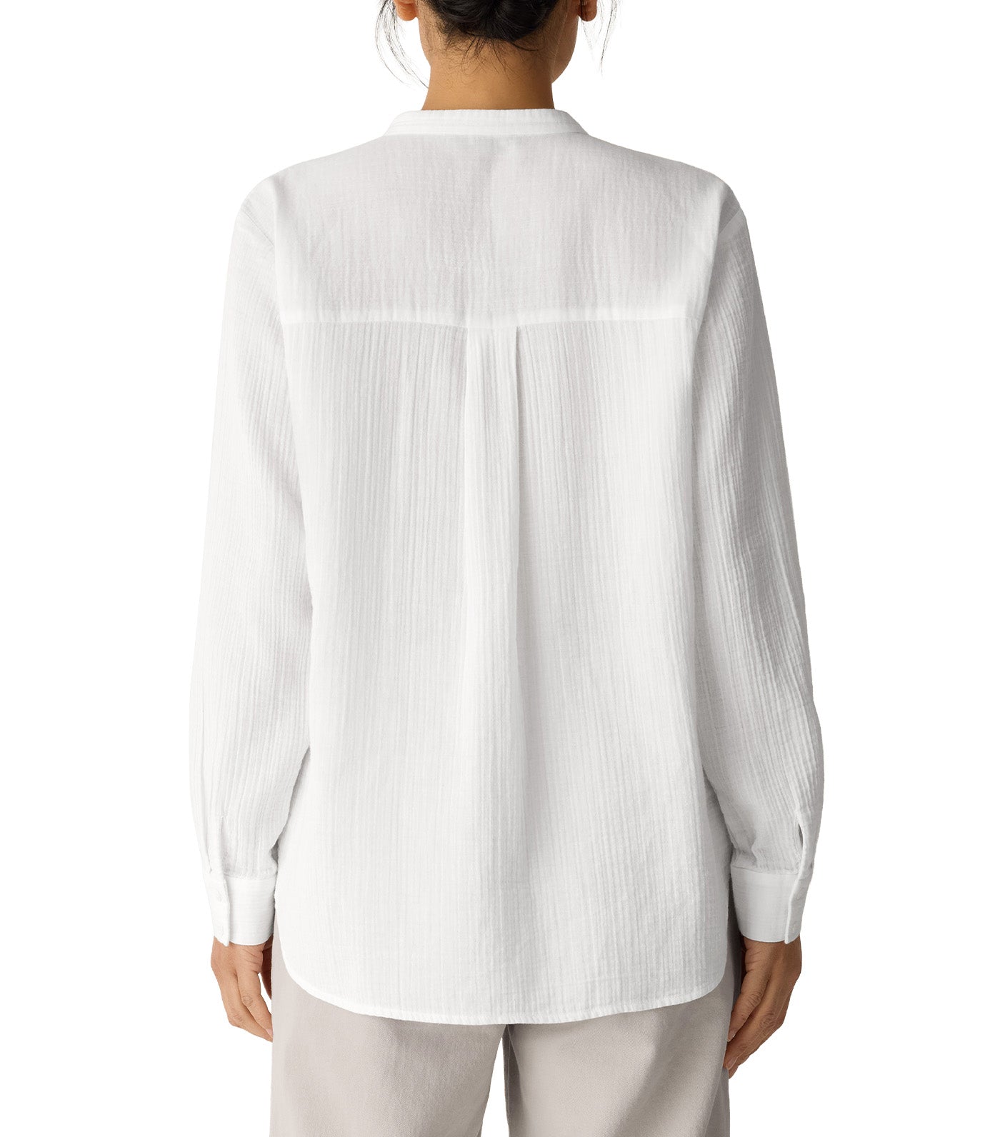 Organic Cotton Ripple Band Collar Shirt White