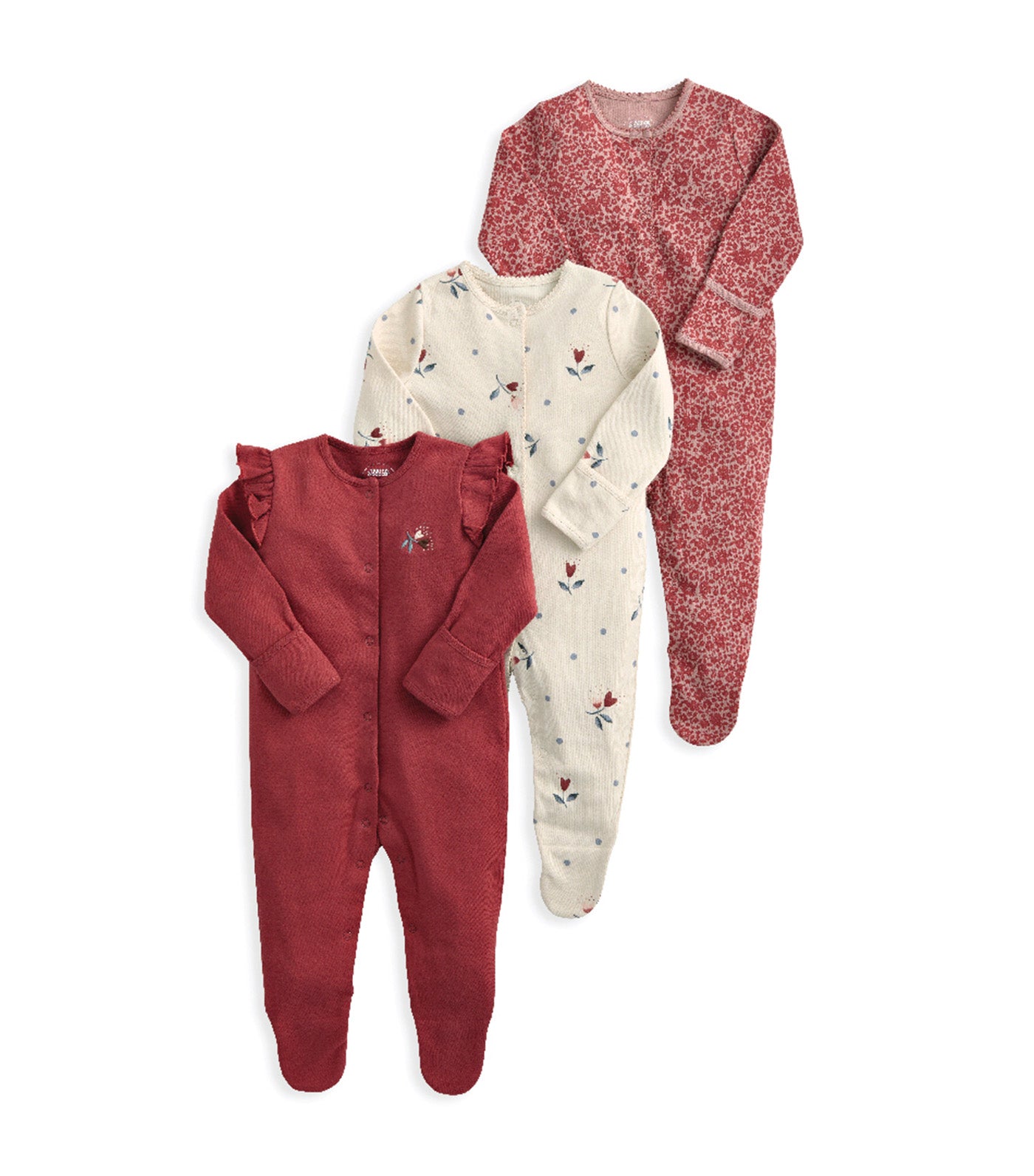 Floral Nostalgic Sleepsuits - Set of 3