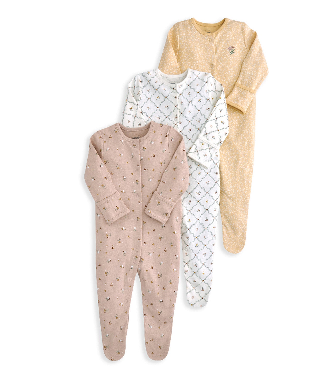 Mamas & Papas Pack of 3 Sleepsuits Heritage Floral